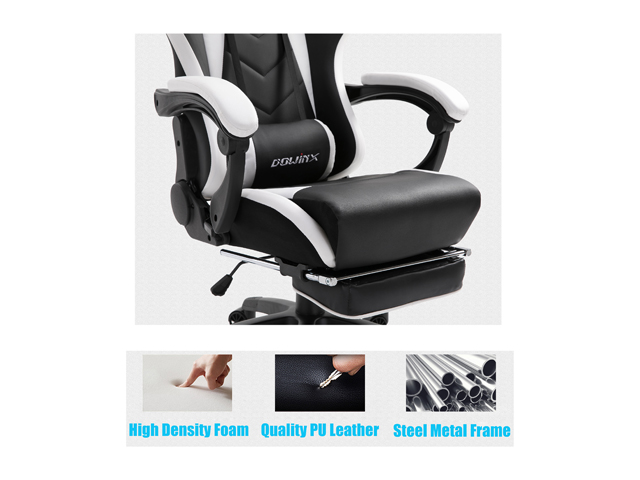 Dowinx Gaming Chair Ergonomic Office Recliner for Computer with Massage Lumbar Support, Racing Style Armchair PU Leather E-Sports Gamer Chairs with Retractable Footrest (Black&Gray)