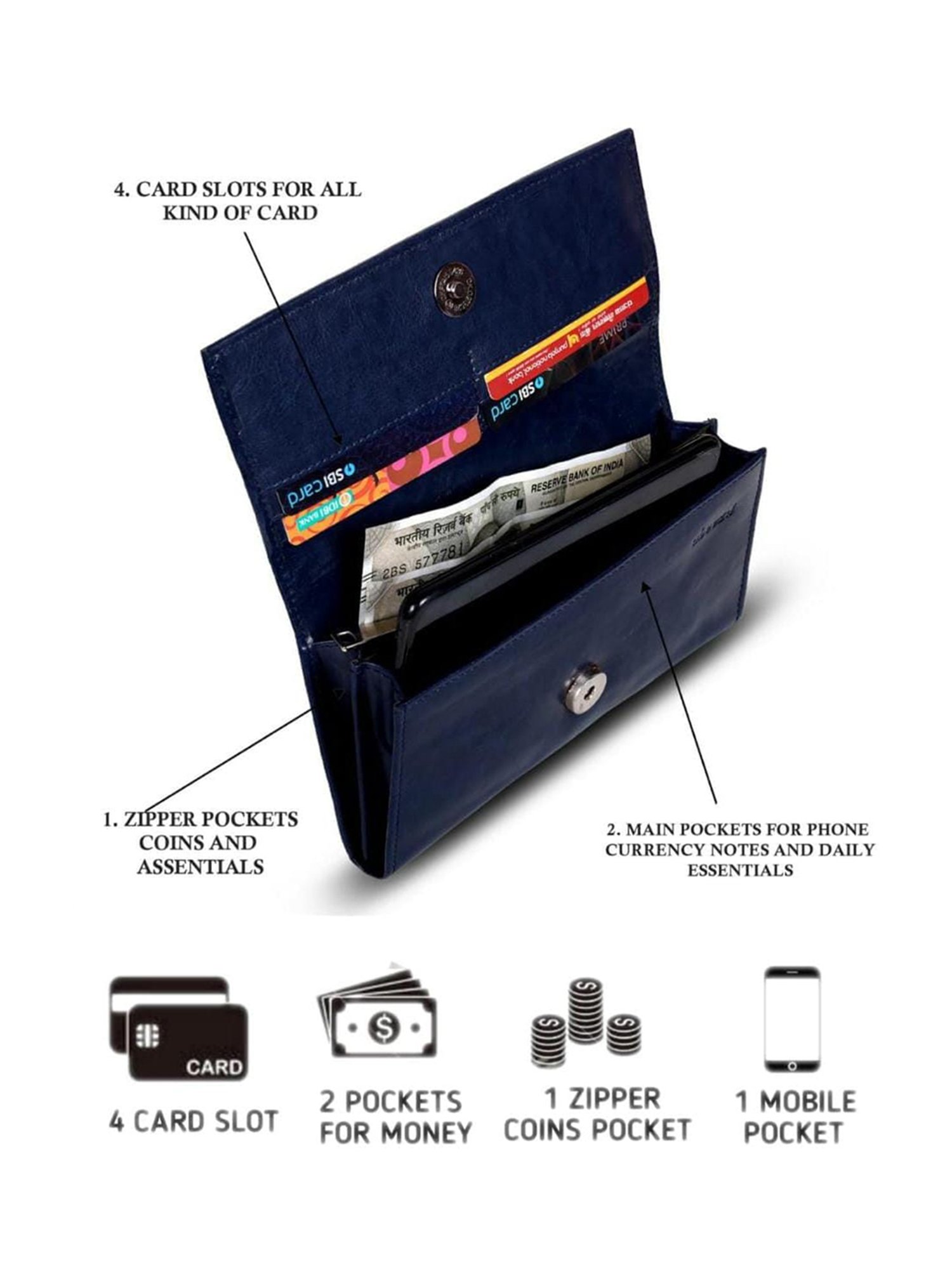 Abeeza Blue Textured Leather Large Clutch