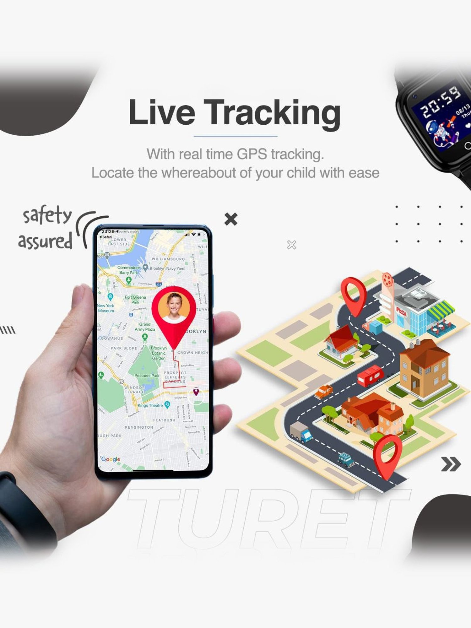 Turet Cotton Candy Pro 4G Smartwatch for Kids with Live Tracker GPS, SOS, HD Camera (Black)