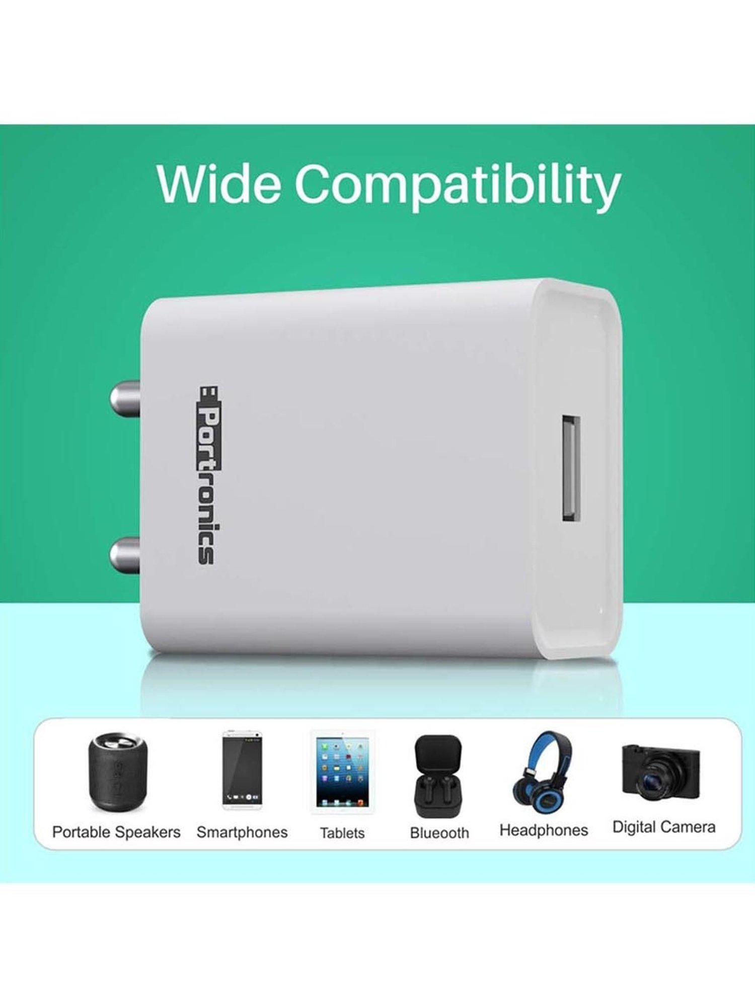 Portronics Adapto 62 M USB Wall Charger Fast Charging Adapter with Micro USB Cable (White)