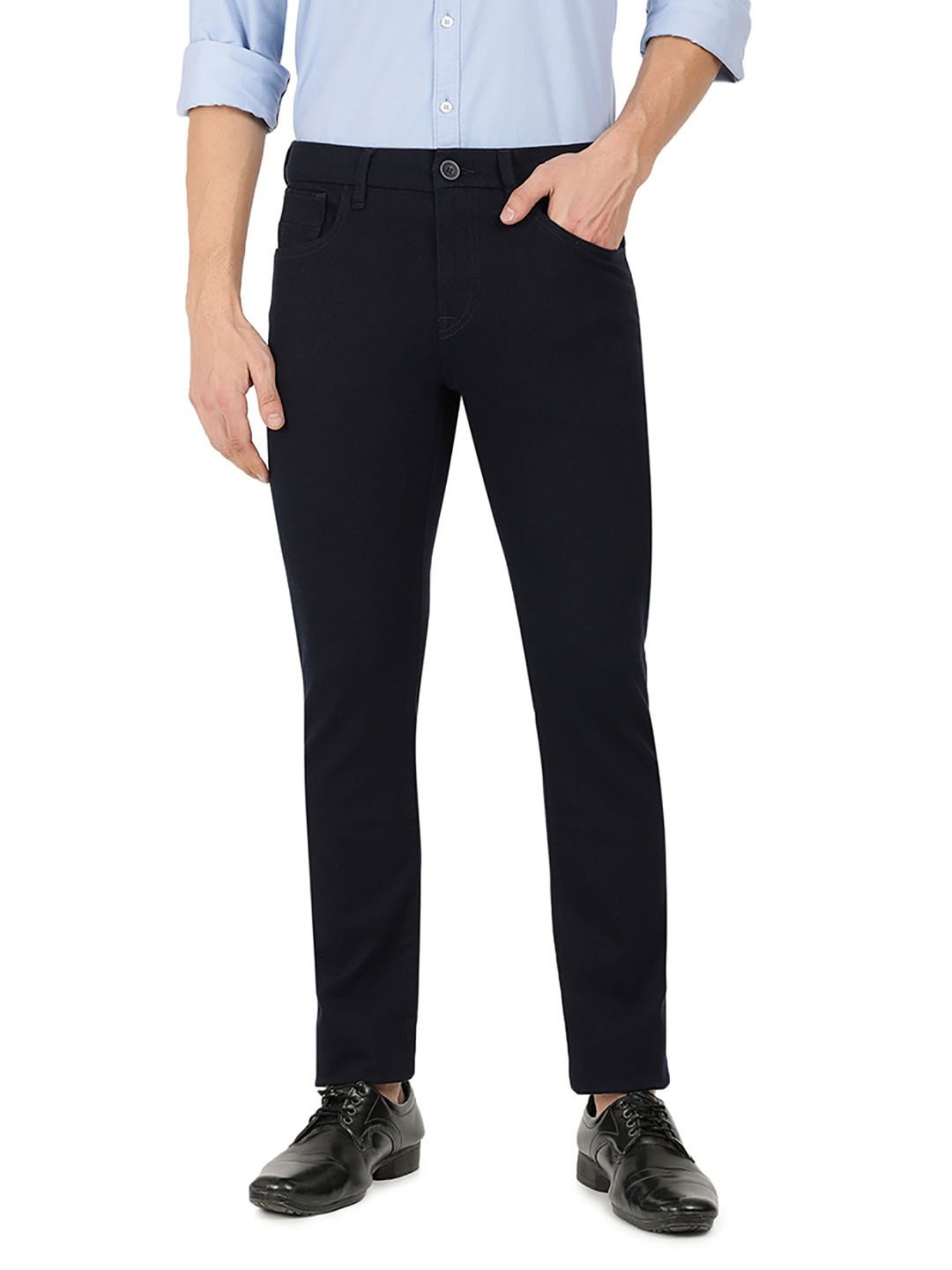 EVERBLUE Navy Blue Midrise Five Pocket Trousers