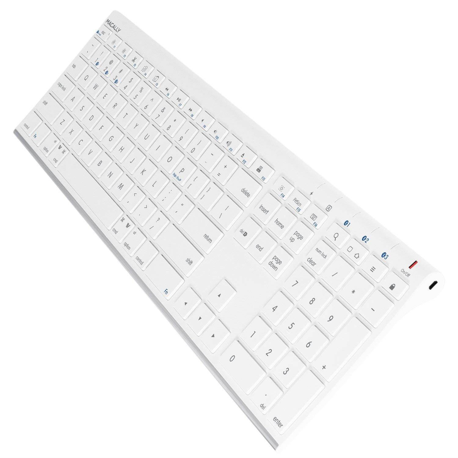 Macally Wireless Bluetooth Keyboard with Numeric Keypad for Laptops, Computers (Apple: Mac, iMac, MacBook Pro/Air, iOS, iPhone, iPad | Windows: PC and Android), Smartphones, Tablets (ACEBTKEY)