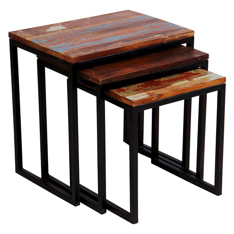 3pc Reclaimed Wood Nesting Table Set Natural - Timbergirl