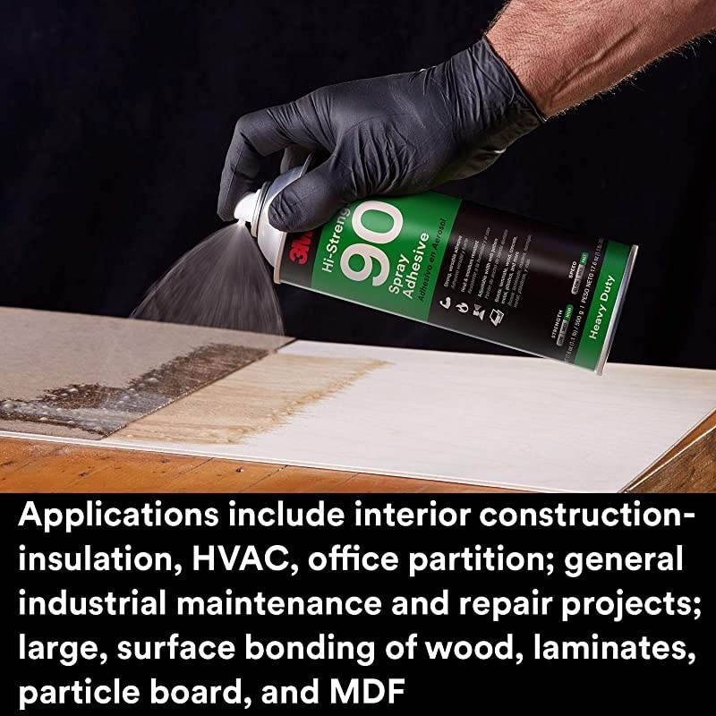 Hi-Strength 90 Spray Adhesive, Permanent, Bonds Laminate, Wood, Concrete, Metal, Plastic, Clear Glue, Net Wt 17.6 oz, Will Spray Upside Down