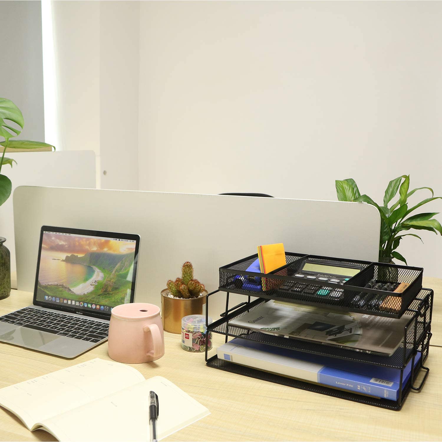 Desk Organizer Stacking Letter Tray Stackable Paper Trays Black Mesh Office File Organizer