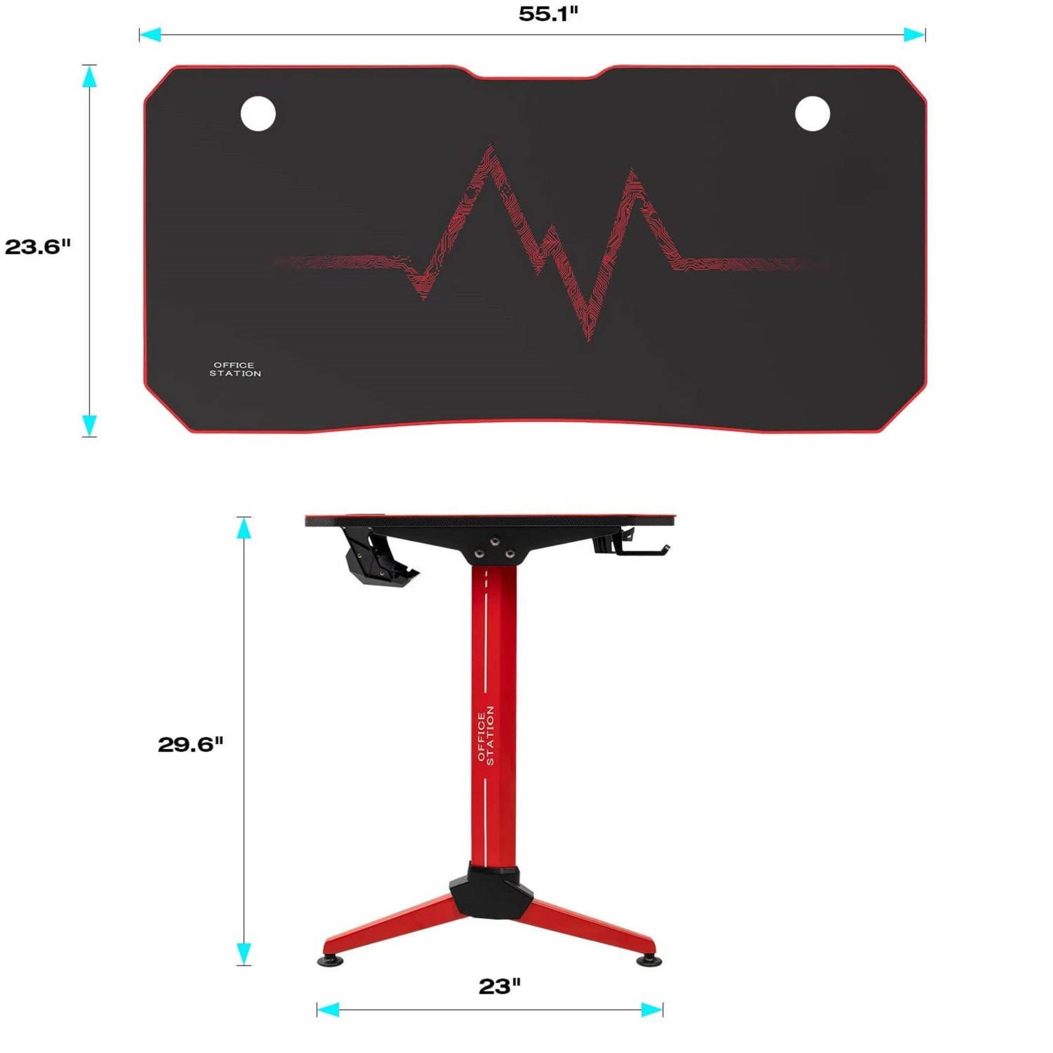 Furmax 55 Inch Gaming Desk Racing Style PC Computer Desk Y-shaped Table Home Office Desk with Large Carbon Fiber Surface, Free Mouse Pad, Headphone Hook, Gaming Handle Rack and Cup Holder (Black)