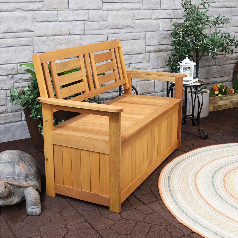 Sunnydaze Outdoor Meranti Wood with Teak Oil Finish Wooden Garden Planter Box Bench Seat - 68" - Brown