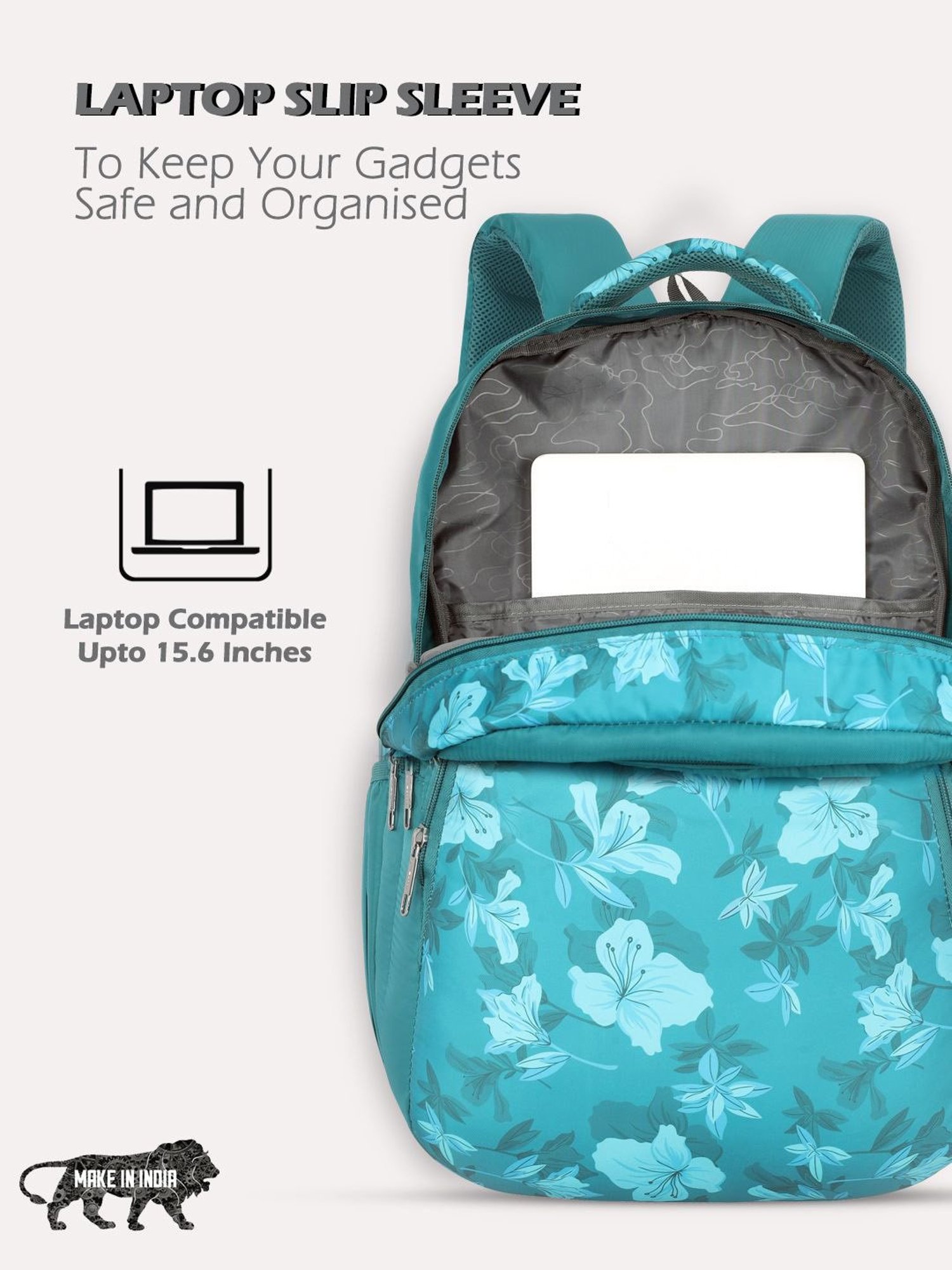 Lavie Sport Cherry Blossom 39L Printed School Backpack with Rain cover for Girls (Teal)