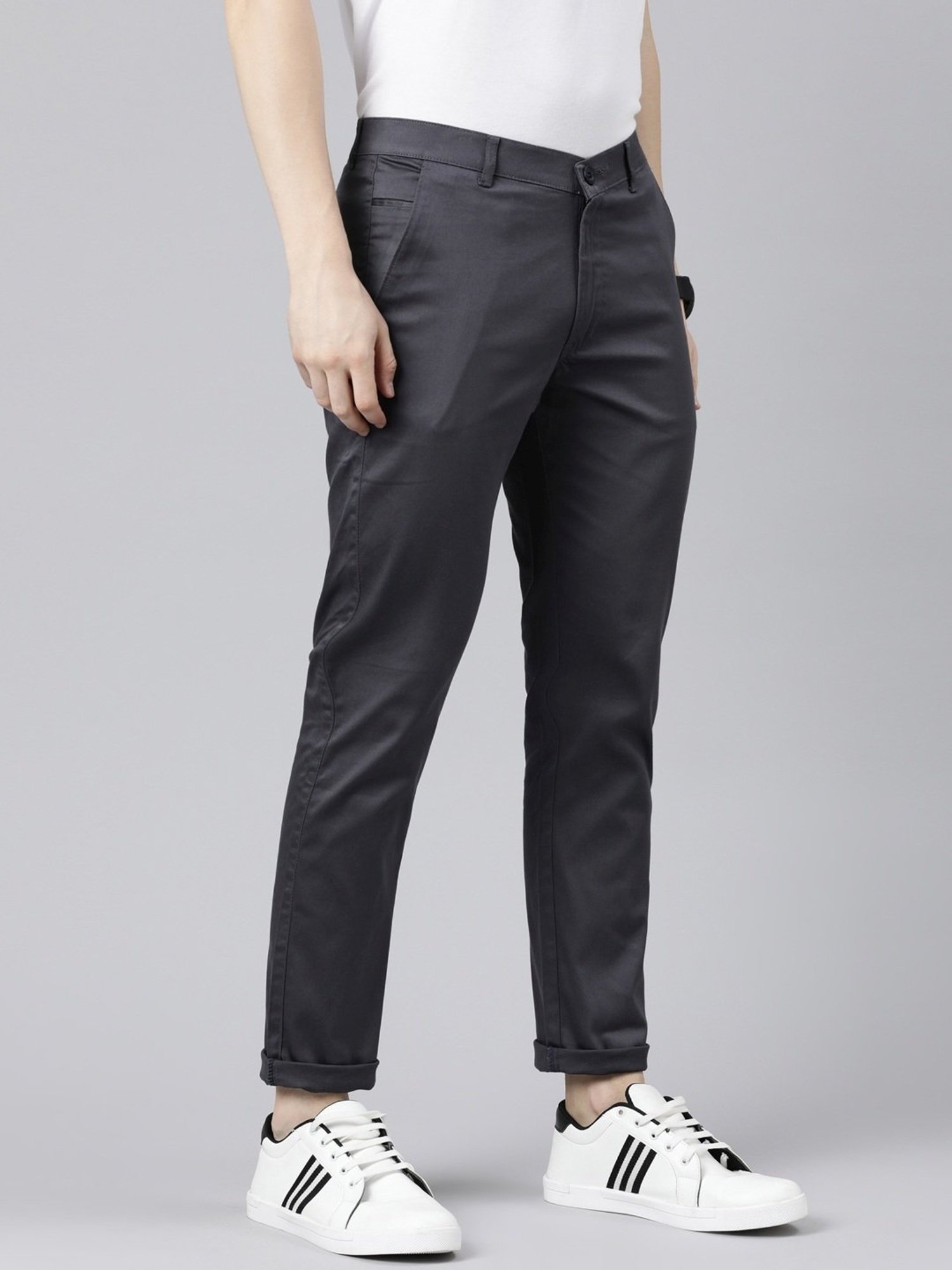 CINOCCI Grey Cotton Slim Fit Chinos