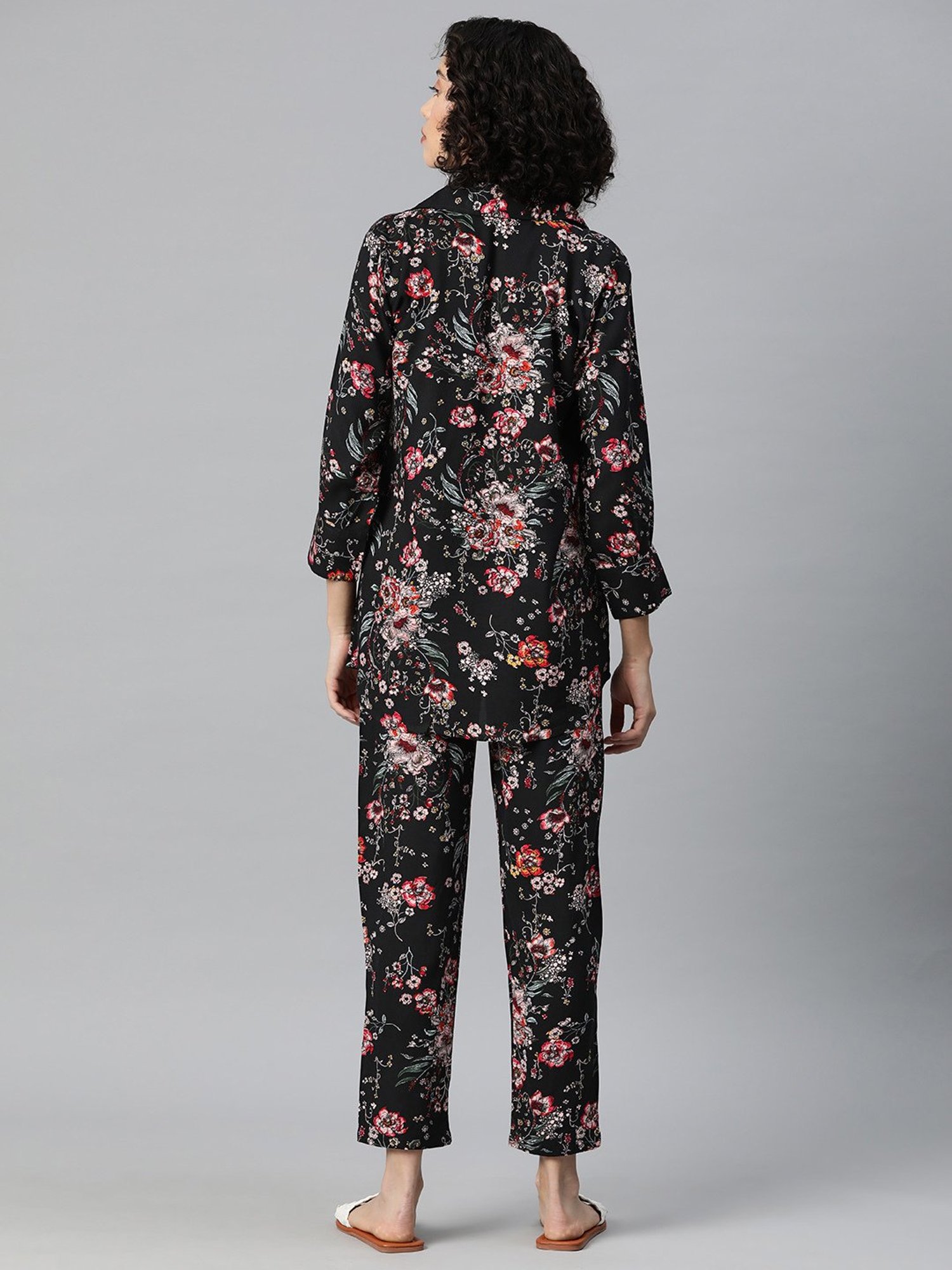 One Femme Black Printed Shirt With Trousers