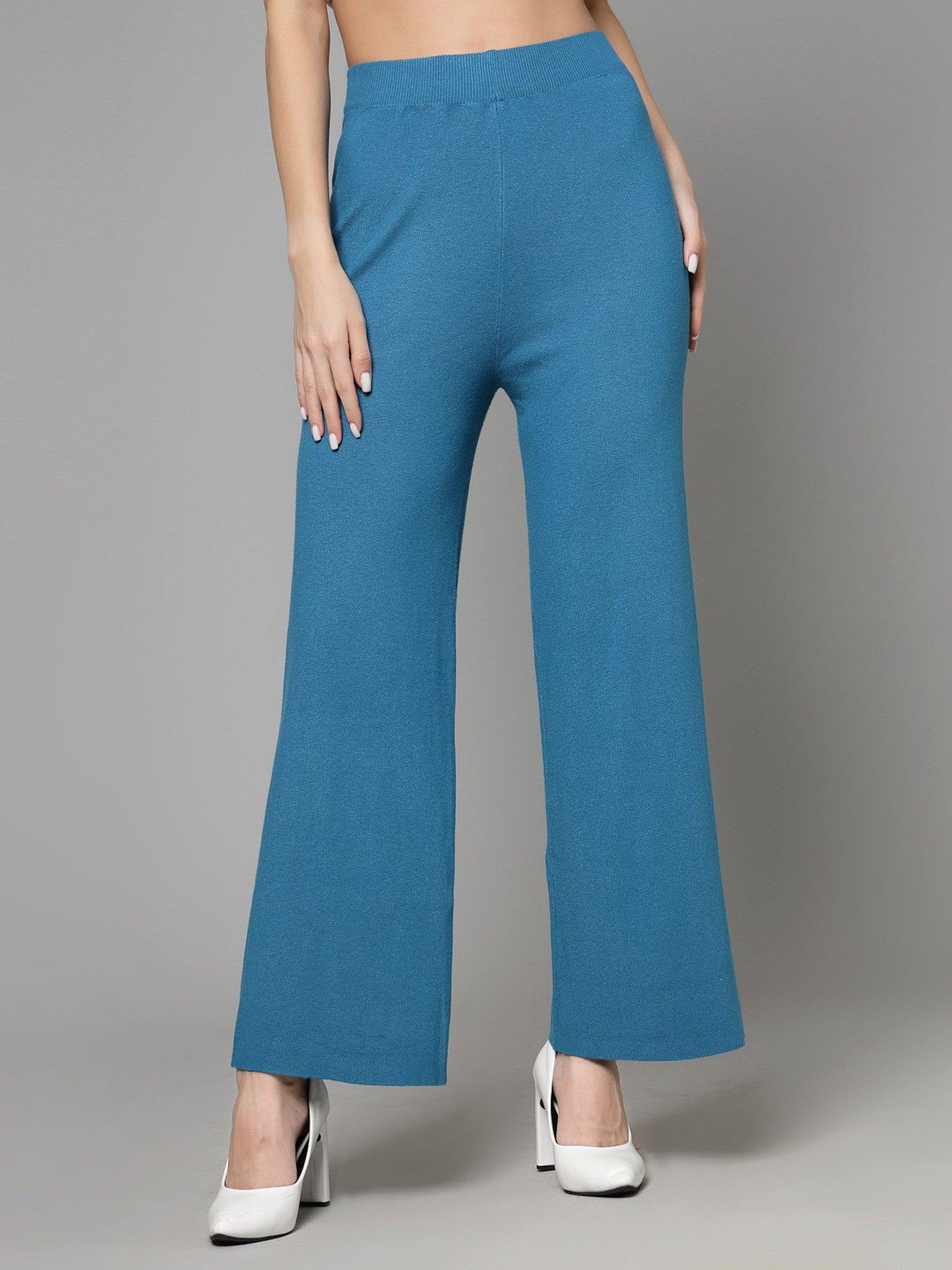 Mafadeny Teal Regular Fit Mid Rise Palazzos