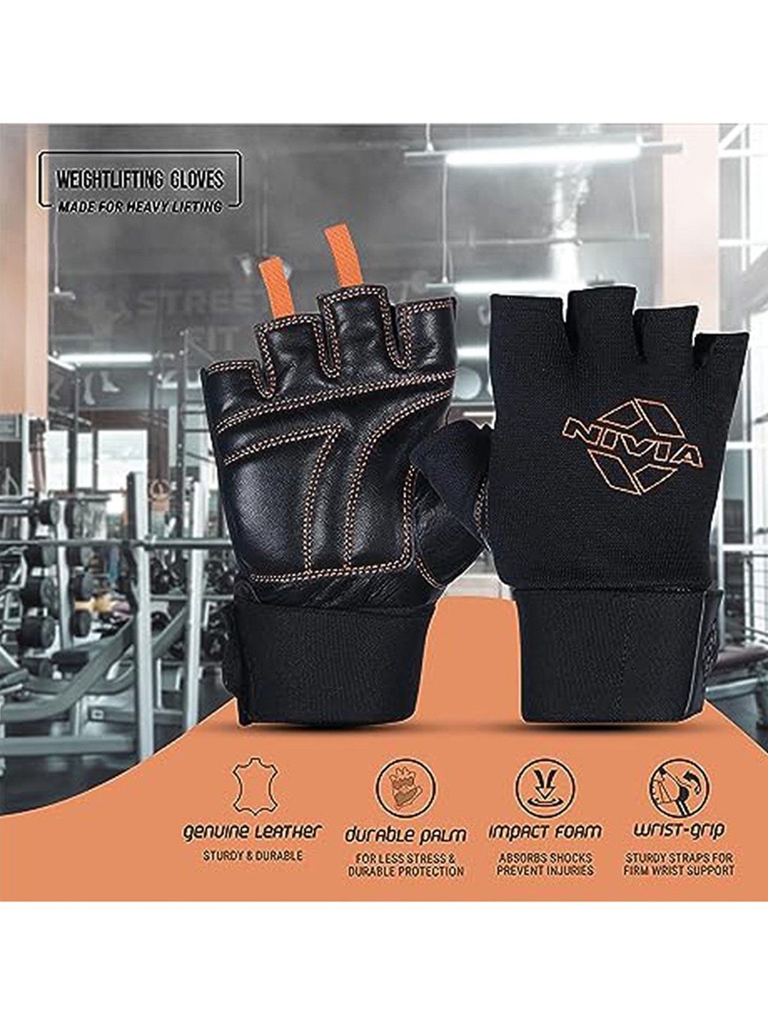 Nivia Leather Weightlifting Gym Gloves (Black) Size - XL