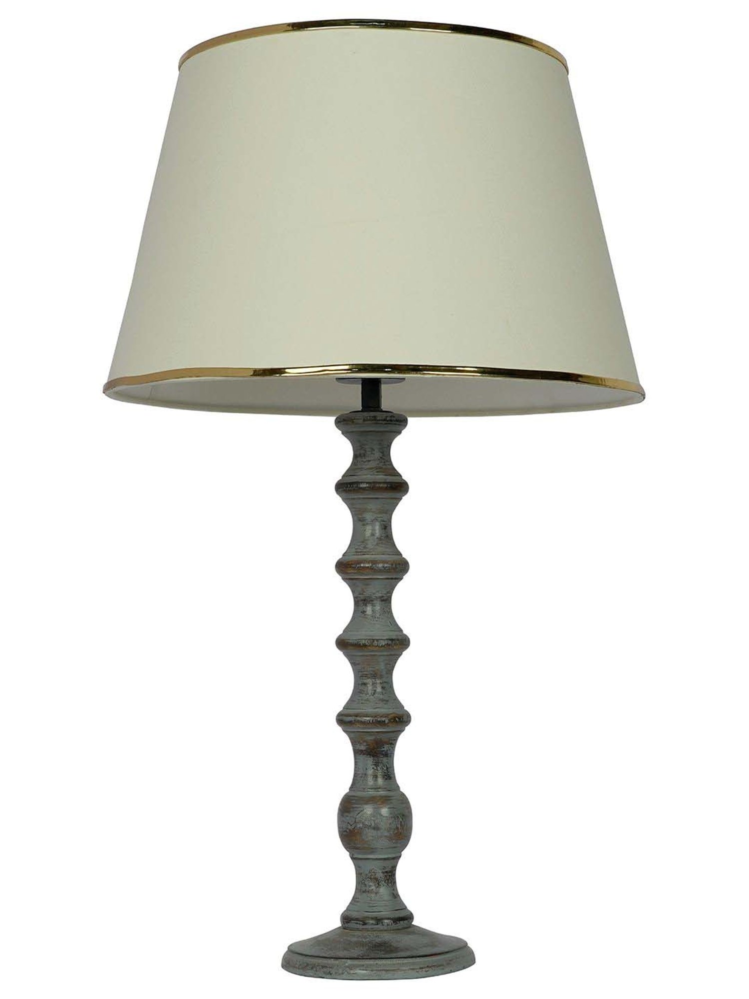 FOS LIGHTING Cream & Grey Wood Table Lamp With Tapered Fabric Shade