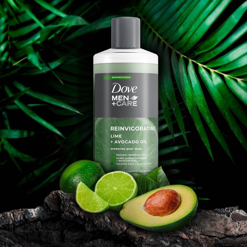 Dove Men + Care Reinvigorating Lime + Avocado Oil Plant Based Hydrating Body Wash - 18 fl oz