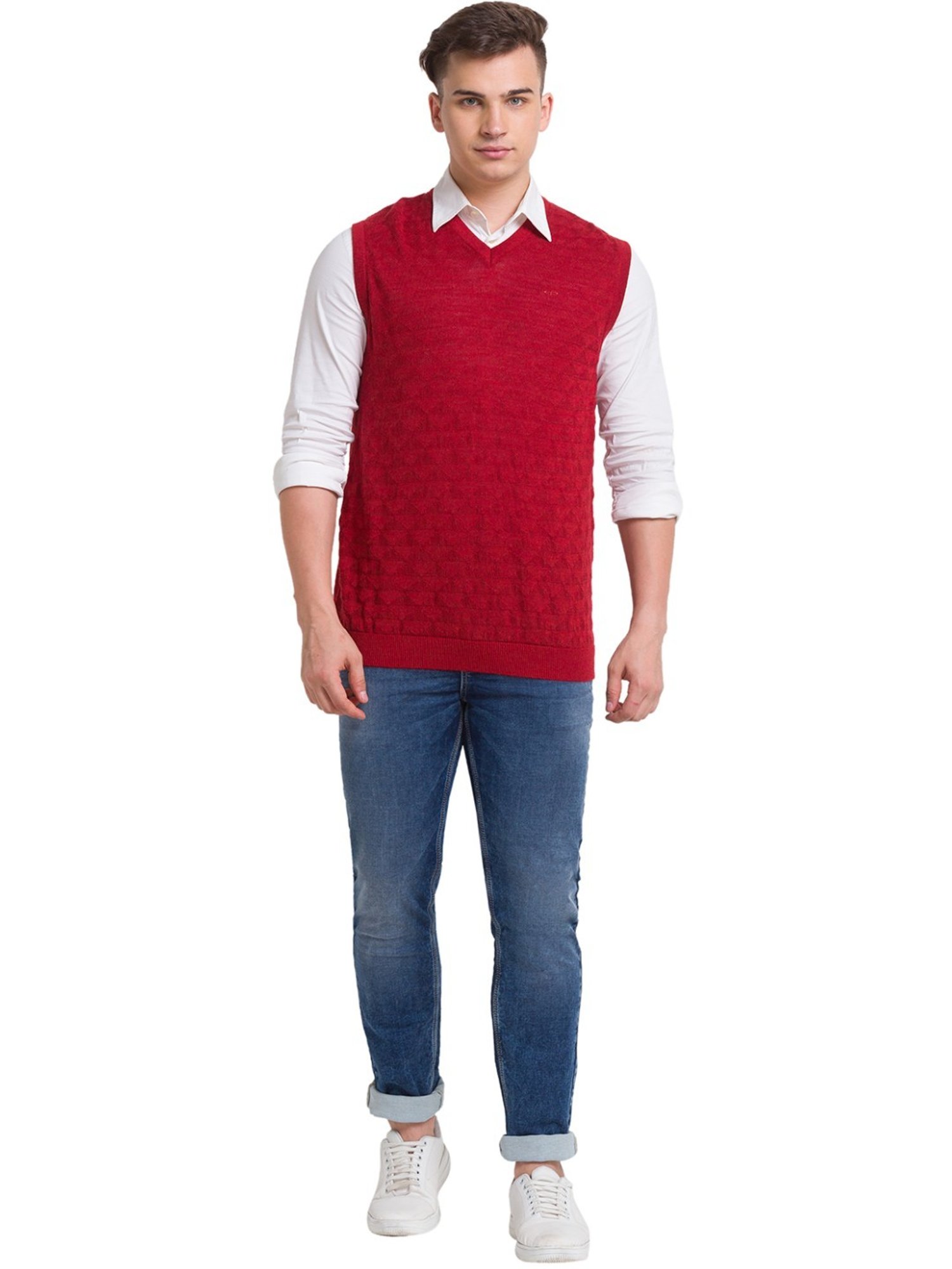 ColorPlus Brown Classic Fit Self Pattern Sweater