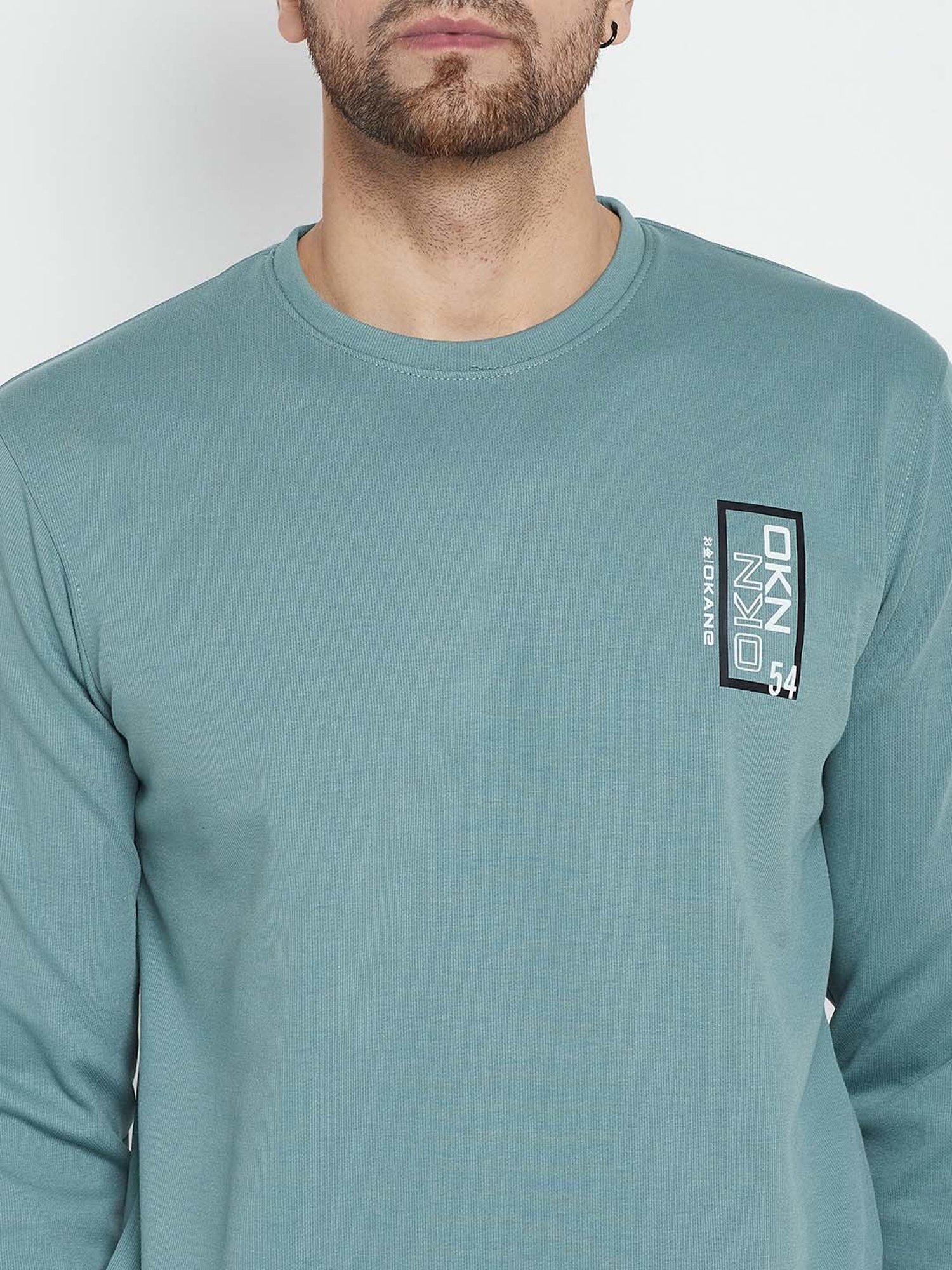 Okane Dusty Green Regular Fit Printed Sweatshirt & Trackpants Set