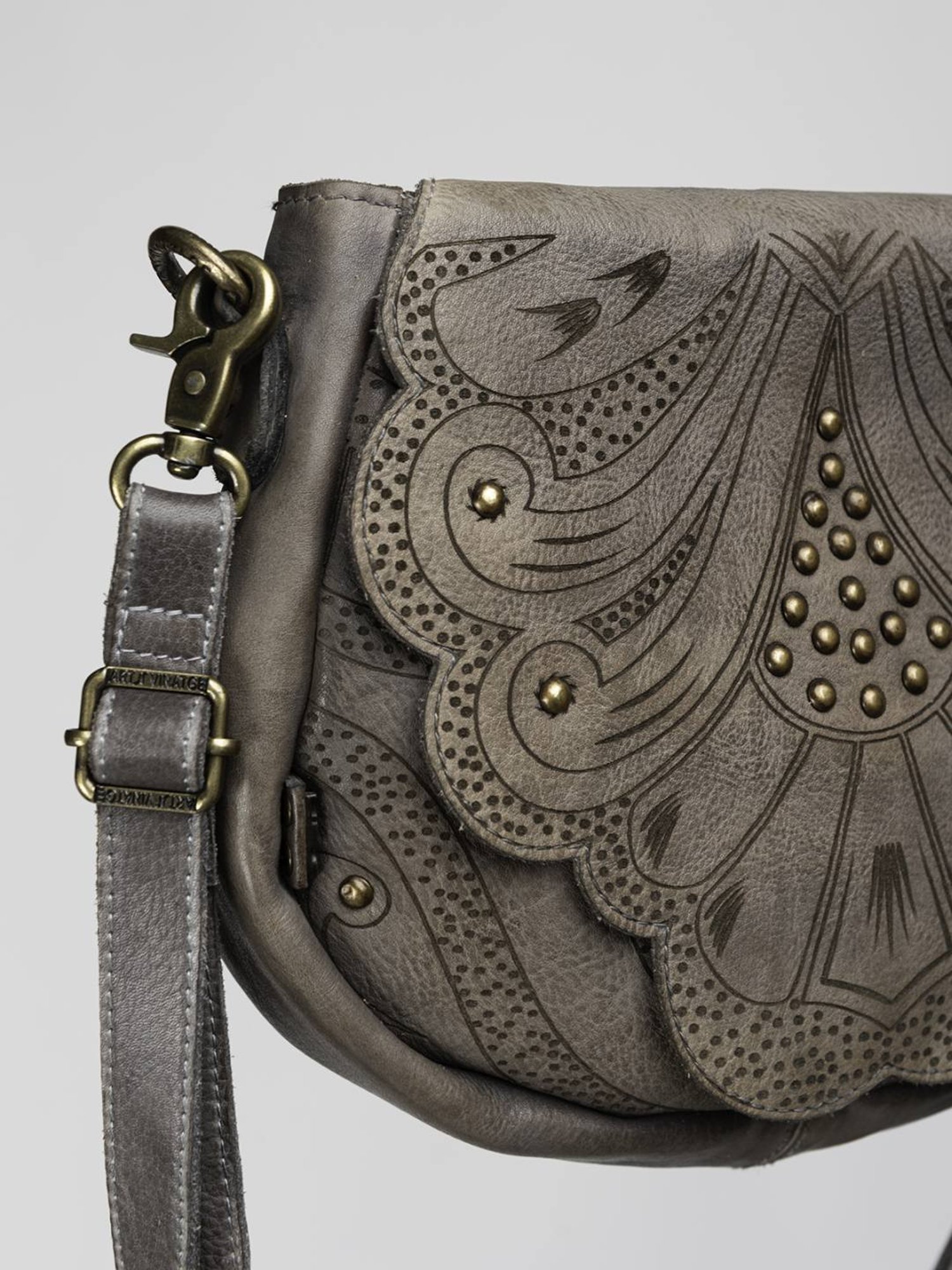 Art N Vintage Carob Grey Leather Textured Small Sling Handbag