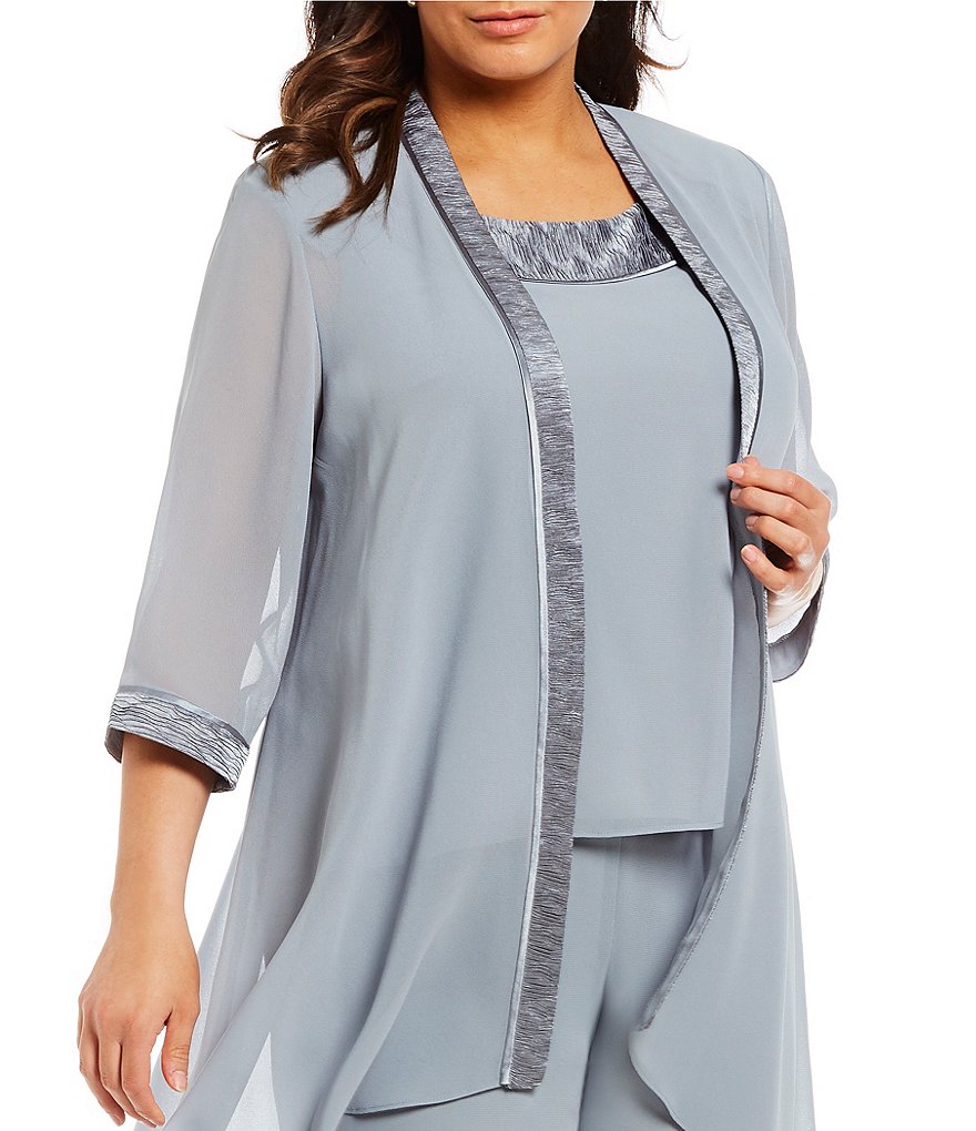 Le Bos Plus Scoop Neck 3/4 Sleeve Textured 3-Piece Pant Set