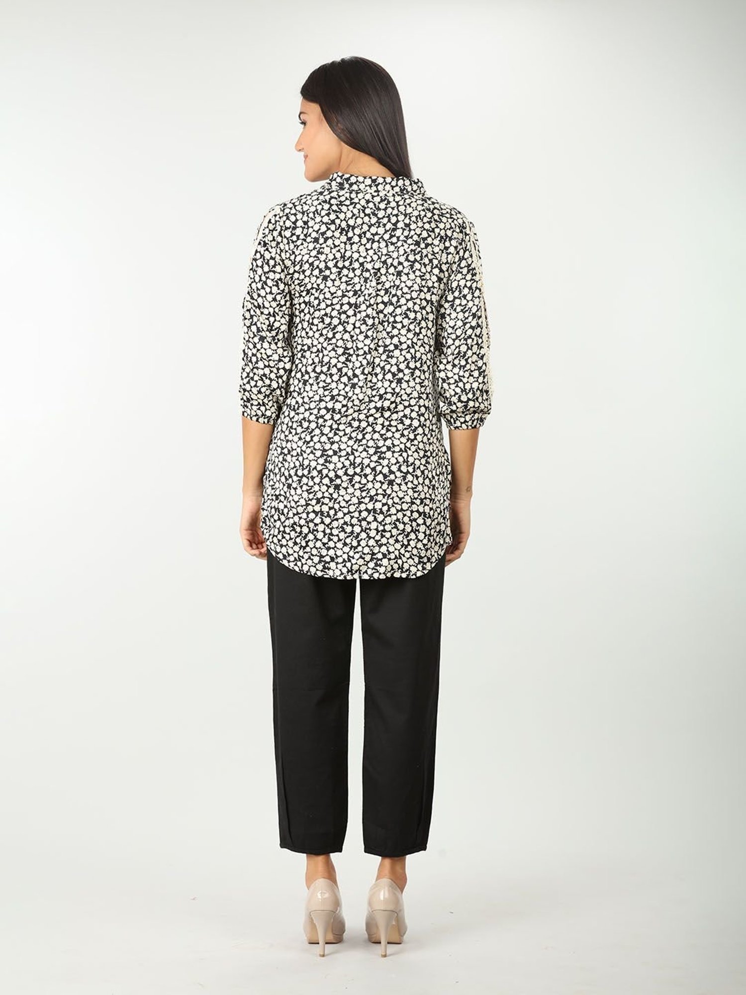 Mustard Black & White Rayon Floral Print Shirt