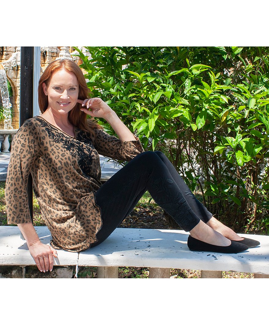 Karyn Seo Mari Embroidered V-Neck 3/4 Sleeve Printed Cotton Tunic