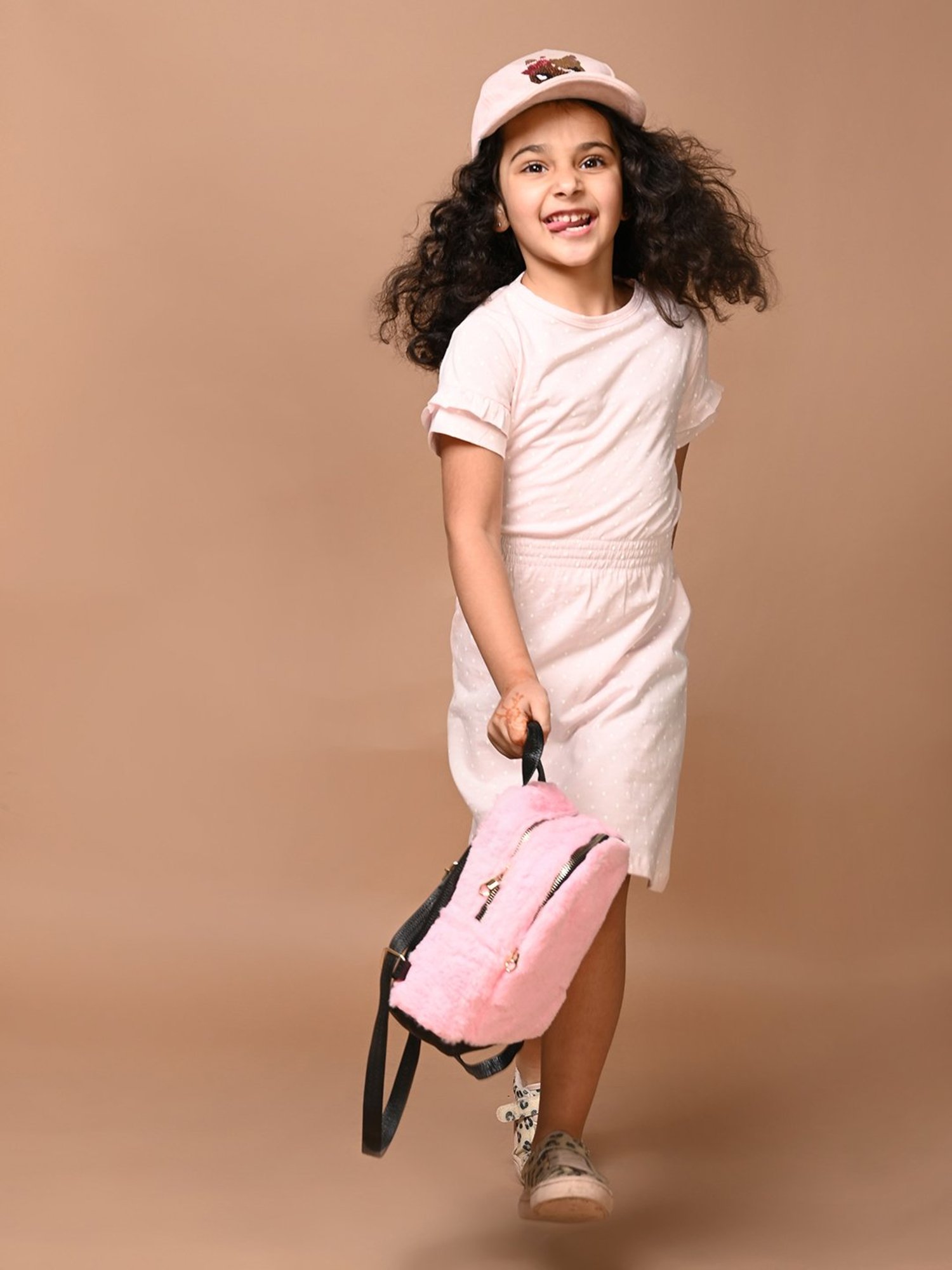 LilPicks Kids Light Pink Printed T-Shirt Dress