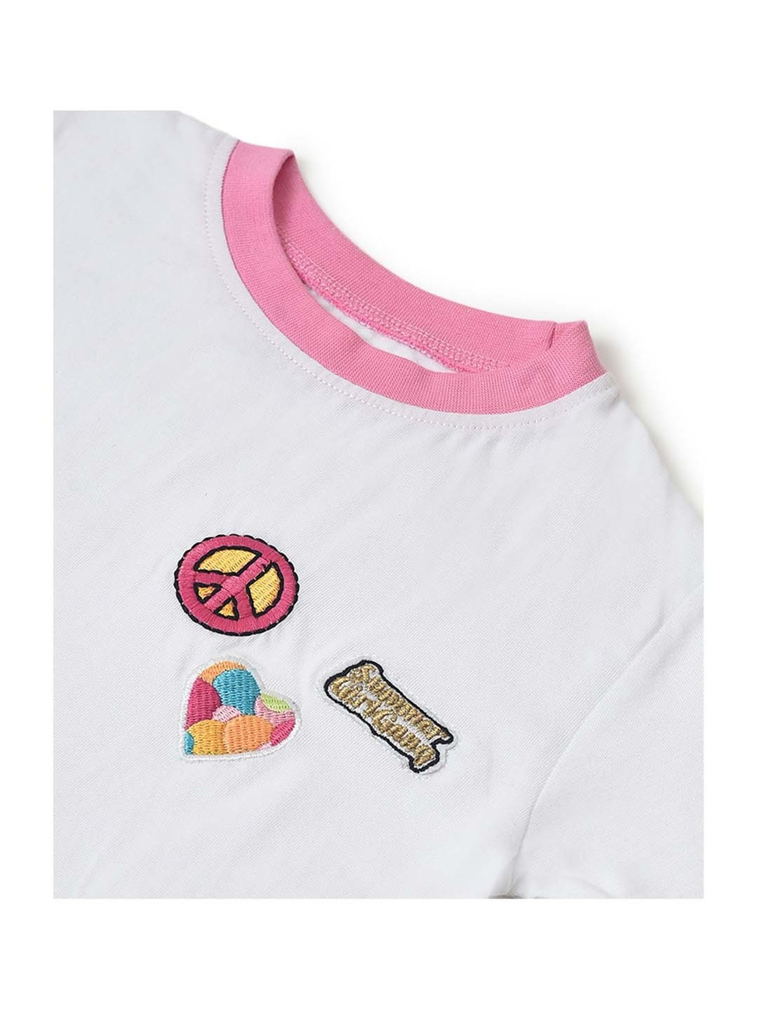 MiArcus Kids White & Pink Printed T-Shirt