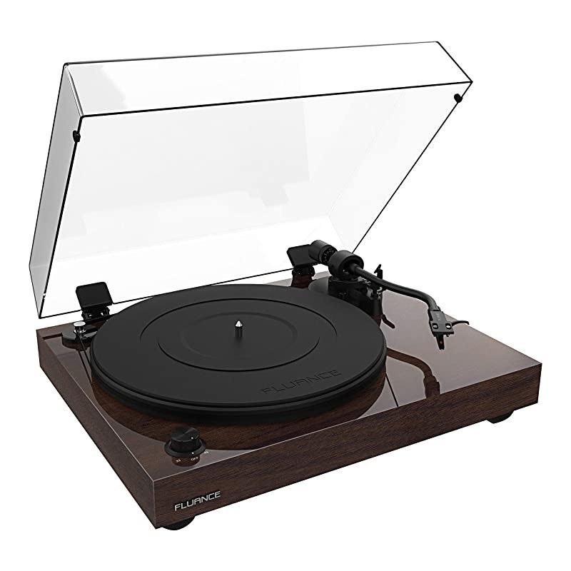 RT82 Reference High Fidelity Vinyl Turntable Record Player with Ortofon OM10 Cartridge, Speed Control Motor, Solid Wood Plinth, Vibration Isolation Feet - Walnut