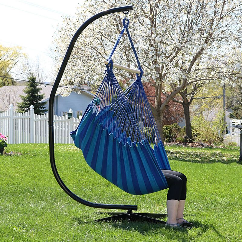 Beach Oasis Jumbo Hanging Rope Hammock Chair Swing - Blue Stripe - Sunnydaze Decor