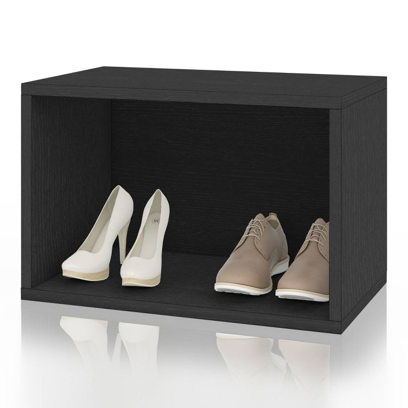 Way Basics Stackable Eco Rectangle Shelf Shoe Rack Black Wood Grain
