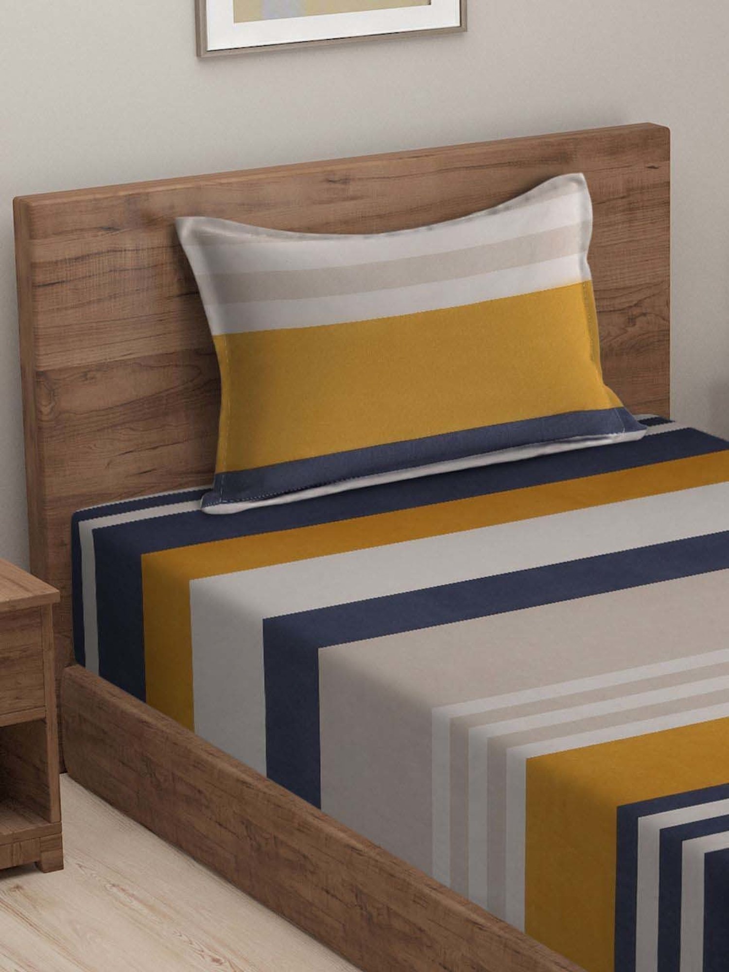 HOSTA HOMES Multi Color Cotton 280 TC Single Bedsheet with 1 Pillow cover