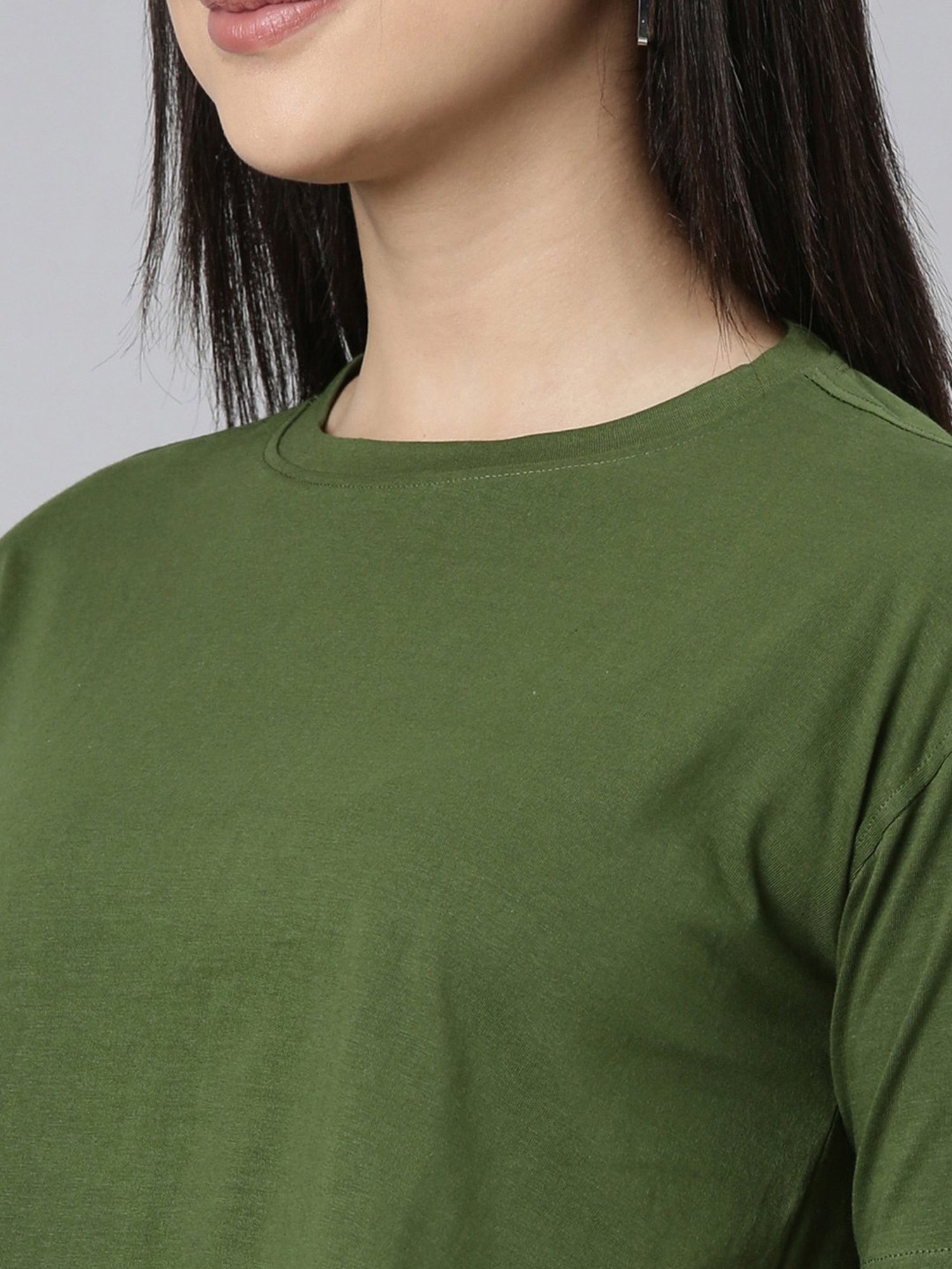 Kryptic Green & Maroon Cotton Relaxed Fit Crop T-Shirt (Pack Of 2)