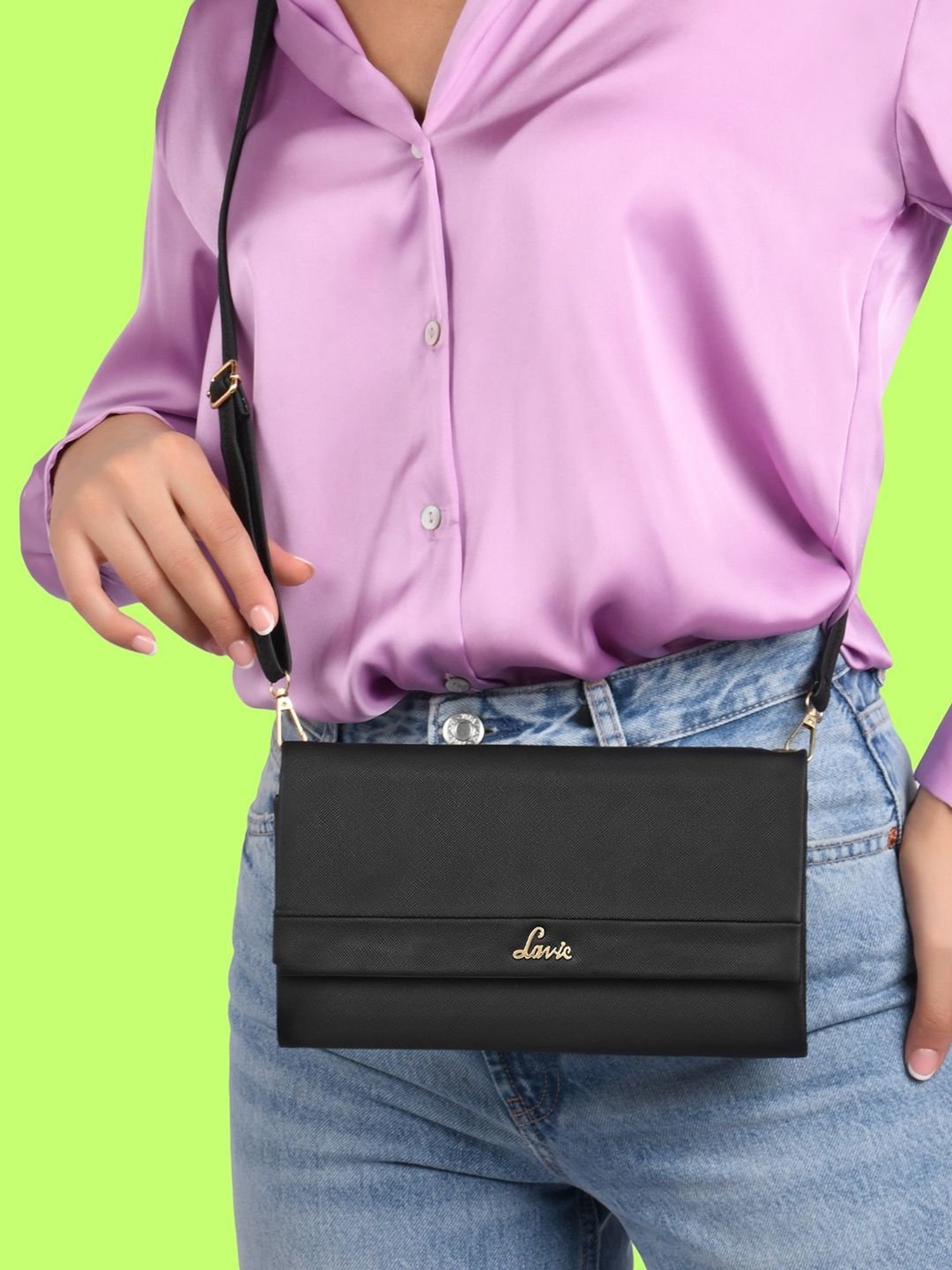 Lavie Black Solid Medium Sling Handbag