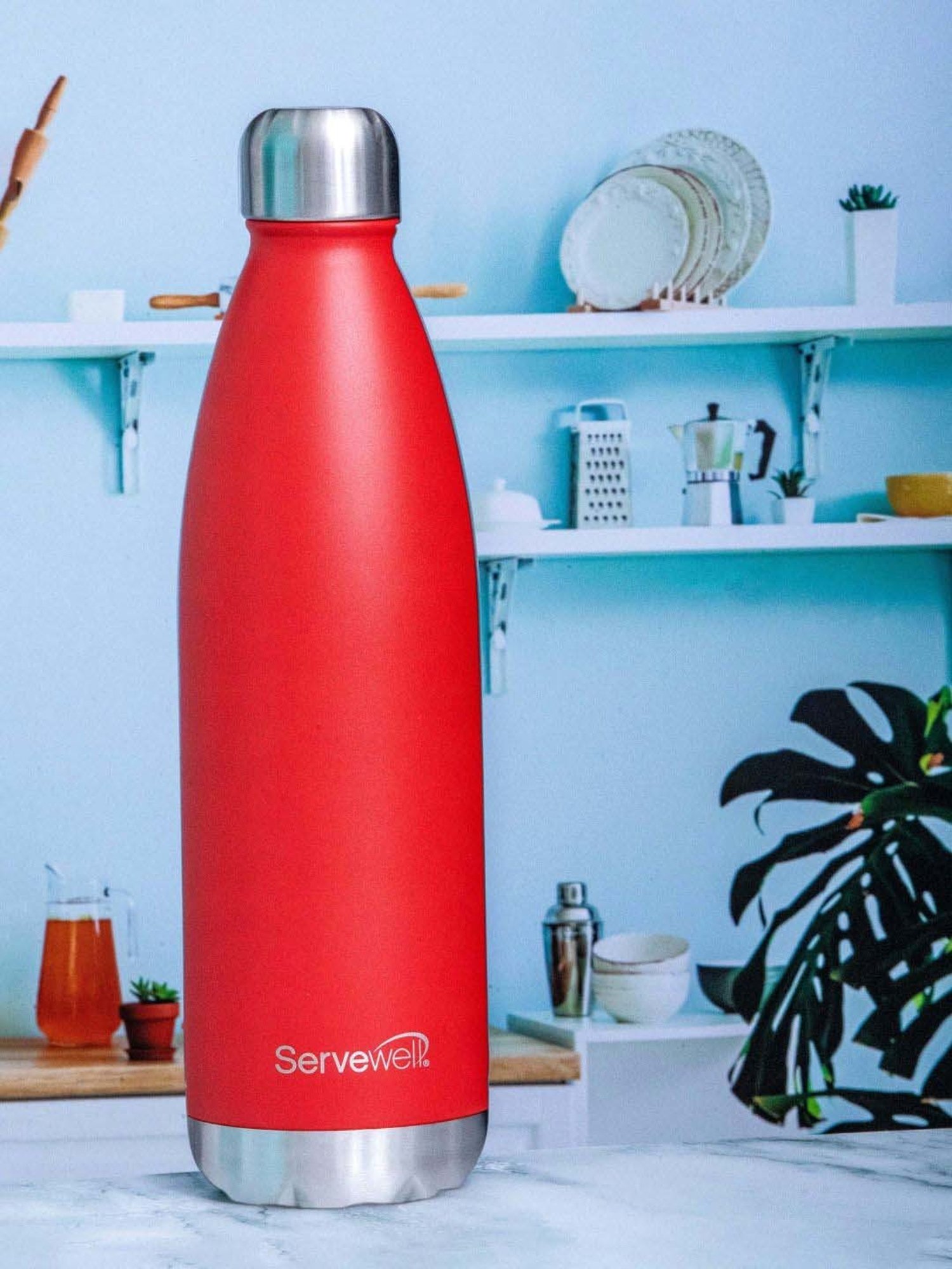 Servewell Fuji Red Steel Bali Single Wall Water Bottle (1 L)