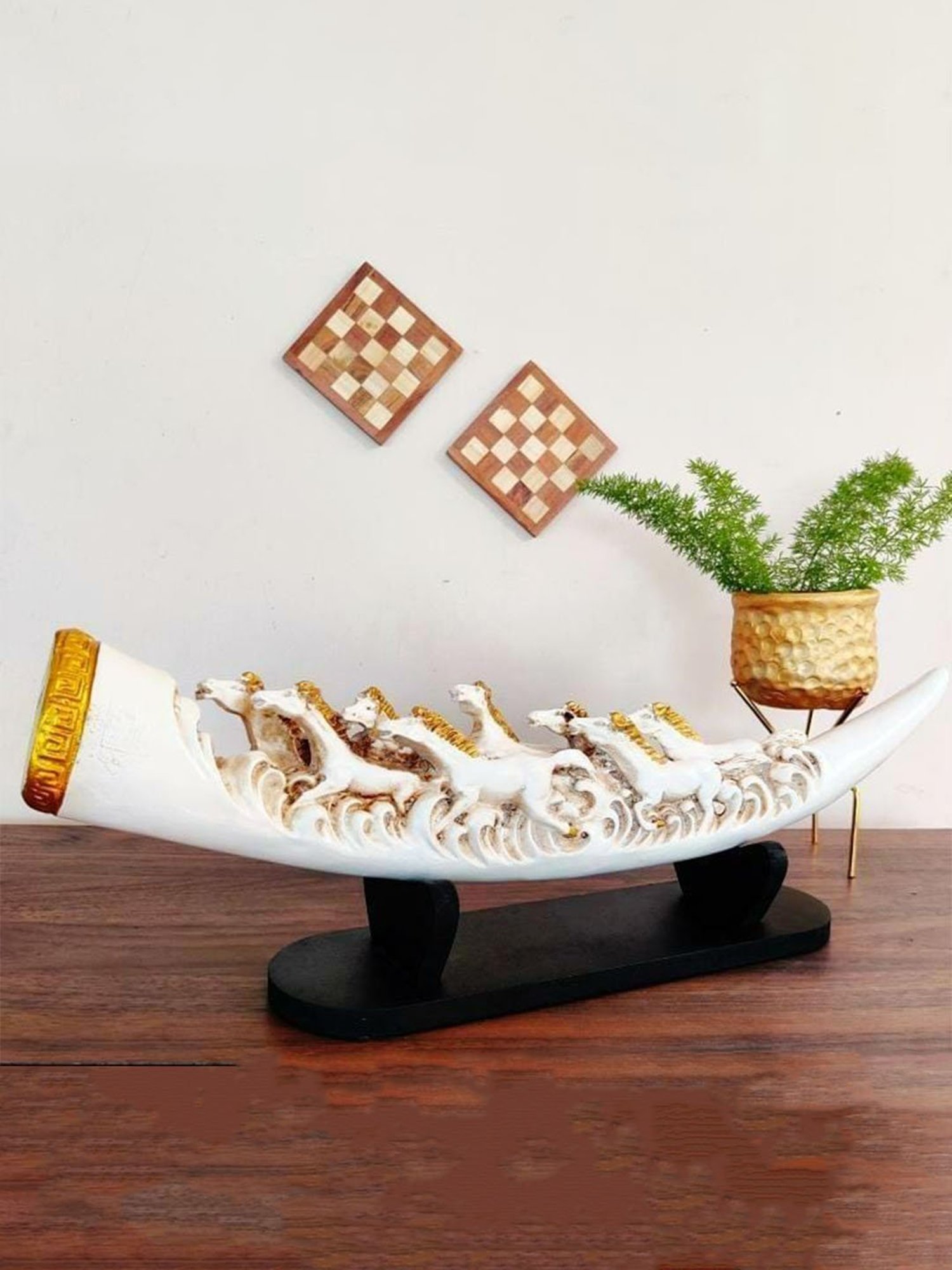 The Artment White Polyresin Eight Running Horses Carved In Tusk