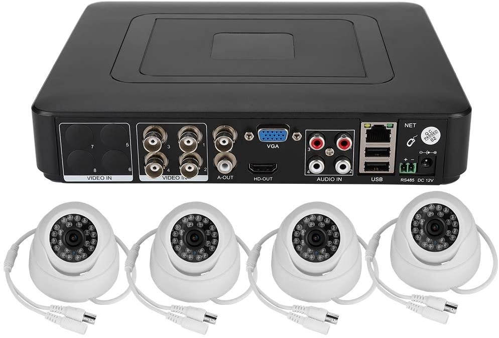 ?April Gift?Home Security Systems, 4CH Security Camera, Kit AHD Video Monitoring 720P for Supermarkets Shops(100-240V European standard)