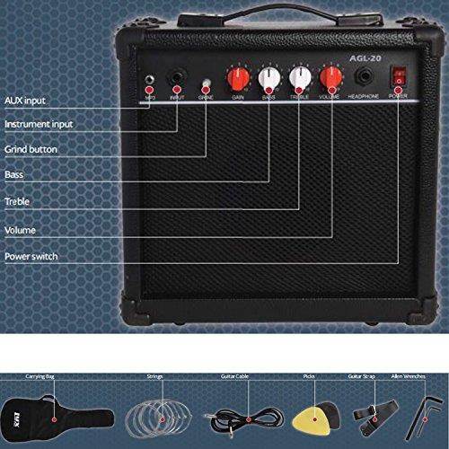 LyxPro Full Size Electric Guitar with 20w Amp, Package Includes All Accessories, Digital Tuner, Strings, Picks, Tremolo Bar, Shoulder Strap, and Case Bag Complete Beginner Starter kit Pack