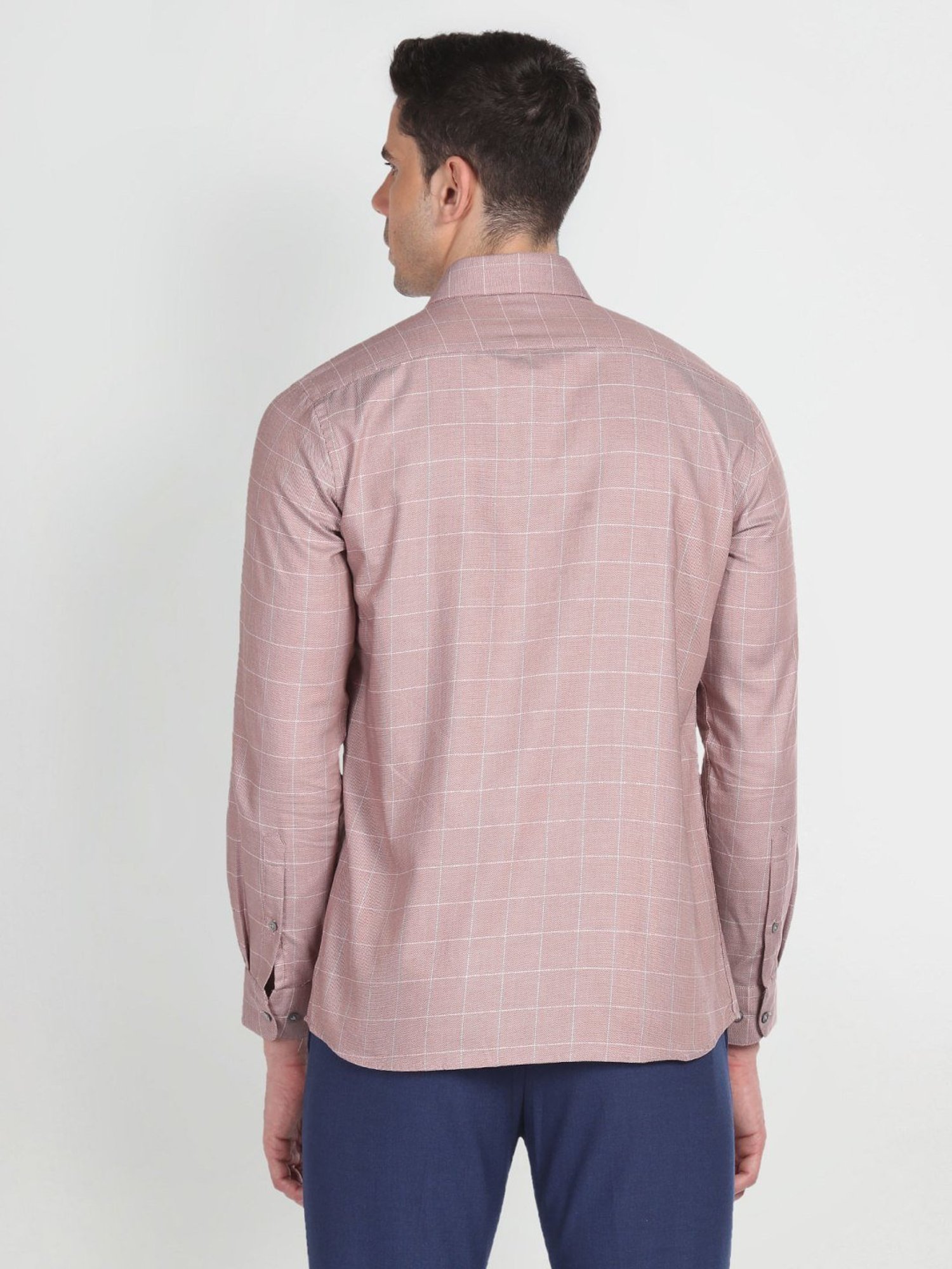 Arrow Orange Cotton Slim Fit Checks Shirt