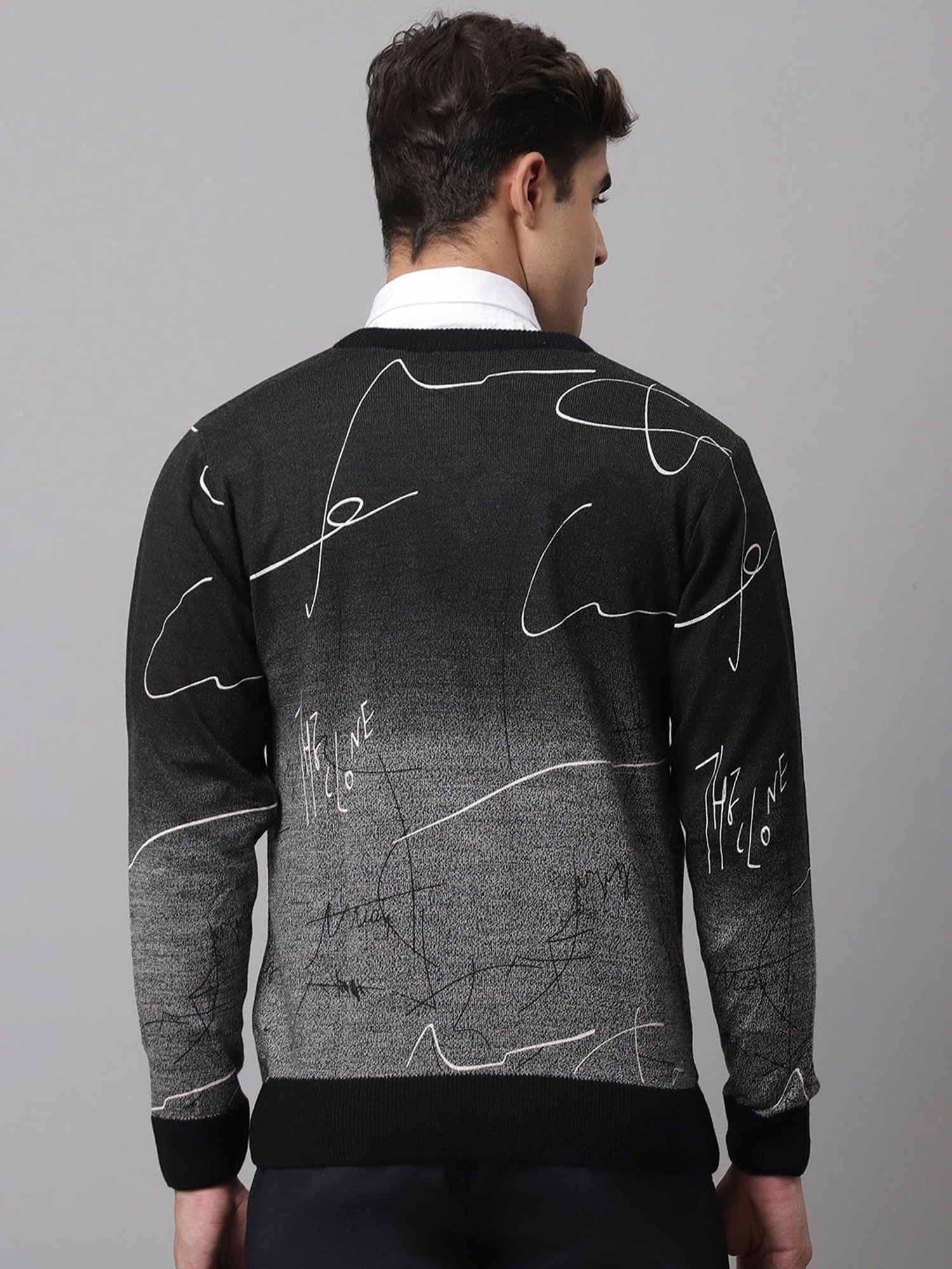 Cantabil Grey Regular Fit Printed Sweater