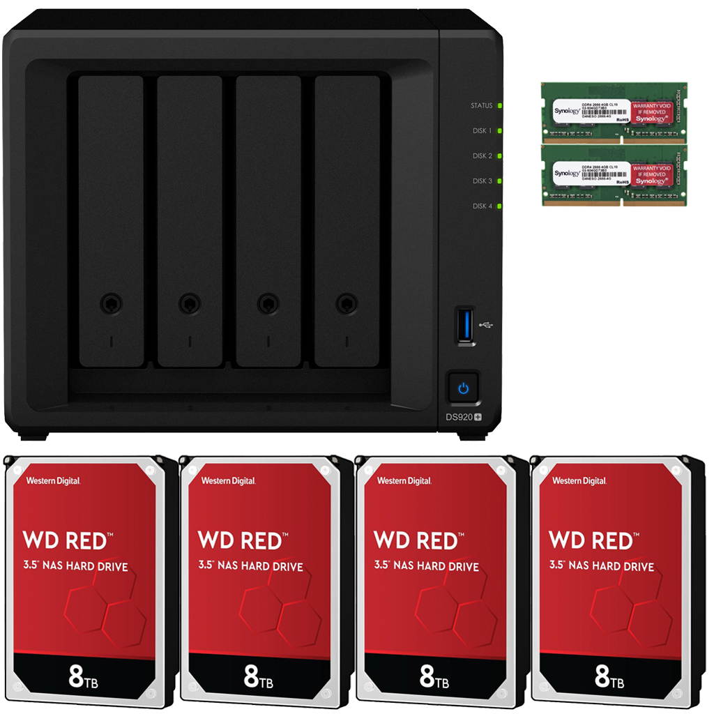 Synology DS920+ DiskStation with 8GB RAM and 16TB (4 x 4TB) of Western Digital RED NAS Drives Fully Assembled and Tested By CustomTechSales