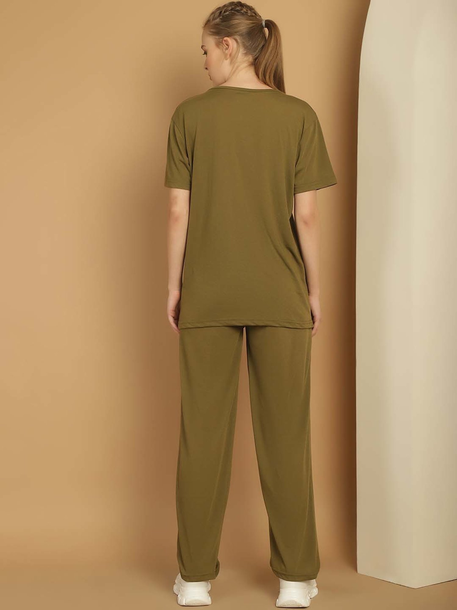 Vimal Jonney Olive Green Cotton Printed Sports T-Shirt Track Pant Set