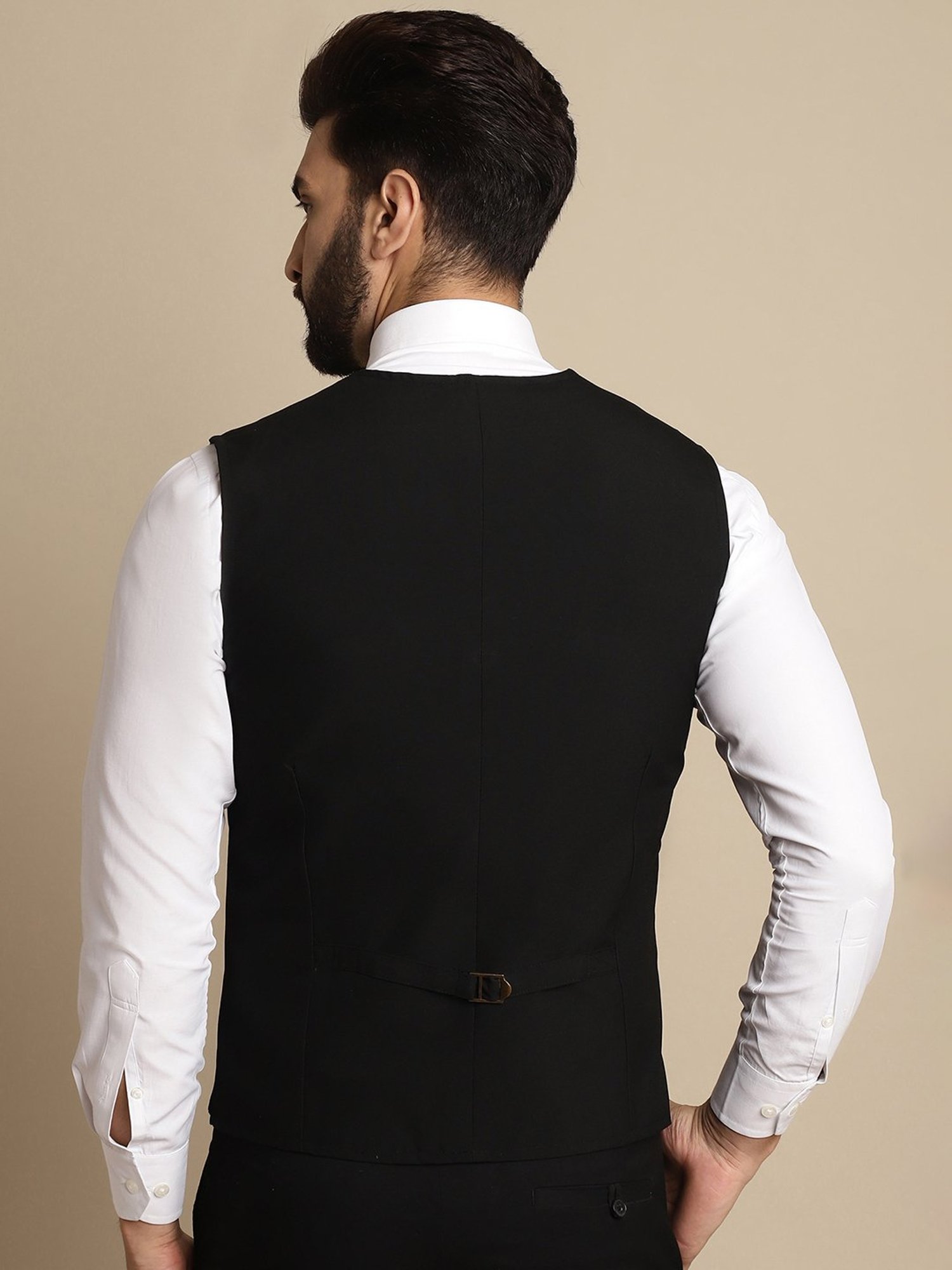 Even Black Regular Fit V Neck Waistcoat