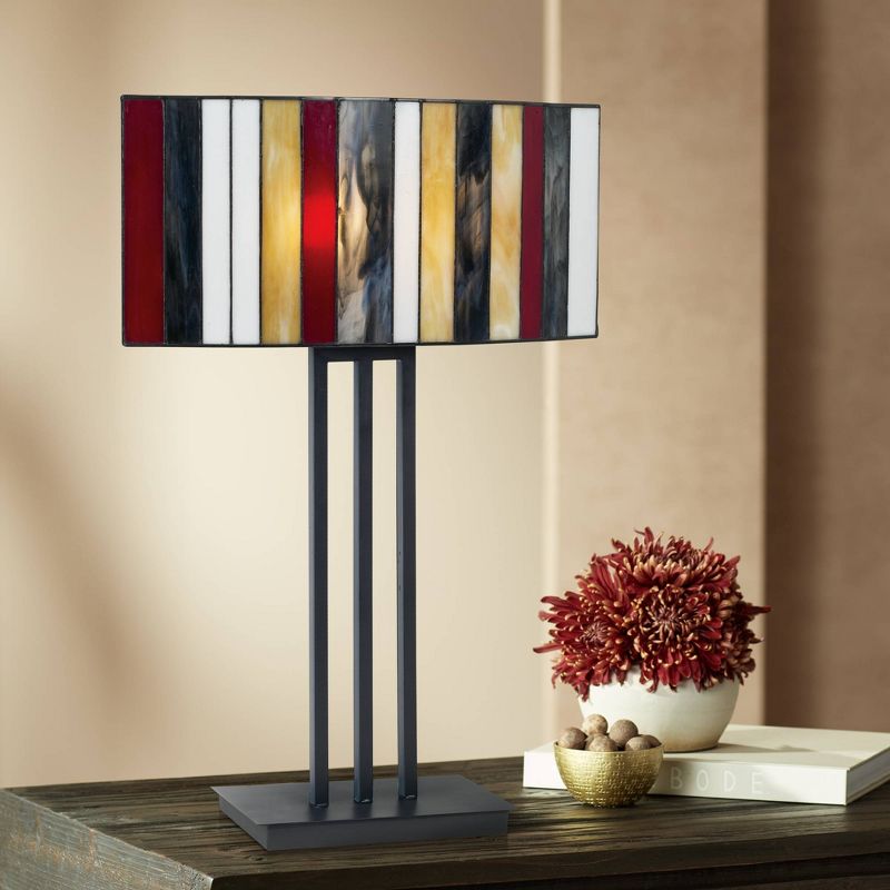 Robert Louis Tiffany Modern Table Lamp Bronze Iron Striped Stained Glass Shade for Living Family Room Bedroom Bedside Nightstand
