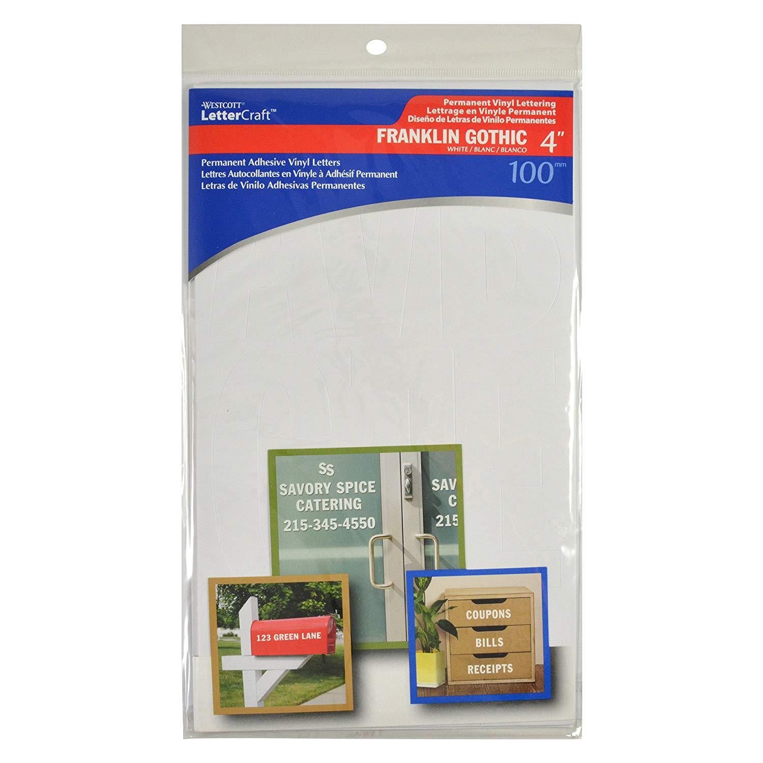 Westcott LetterCraft Permanent Vinyl Lettering Franklin Gothic 4-Inch, White (15864)