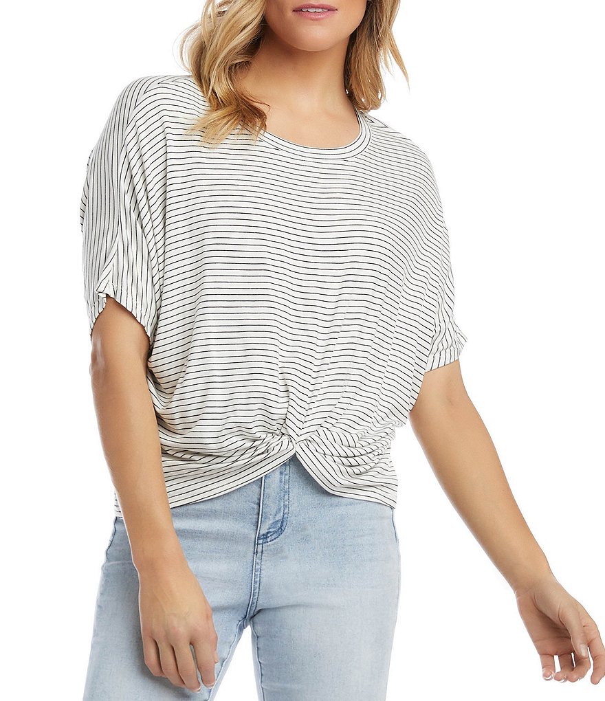 Karen Kane Stripe Twist-Front Round Neck Top