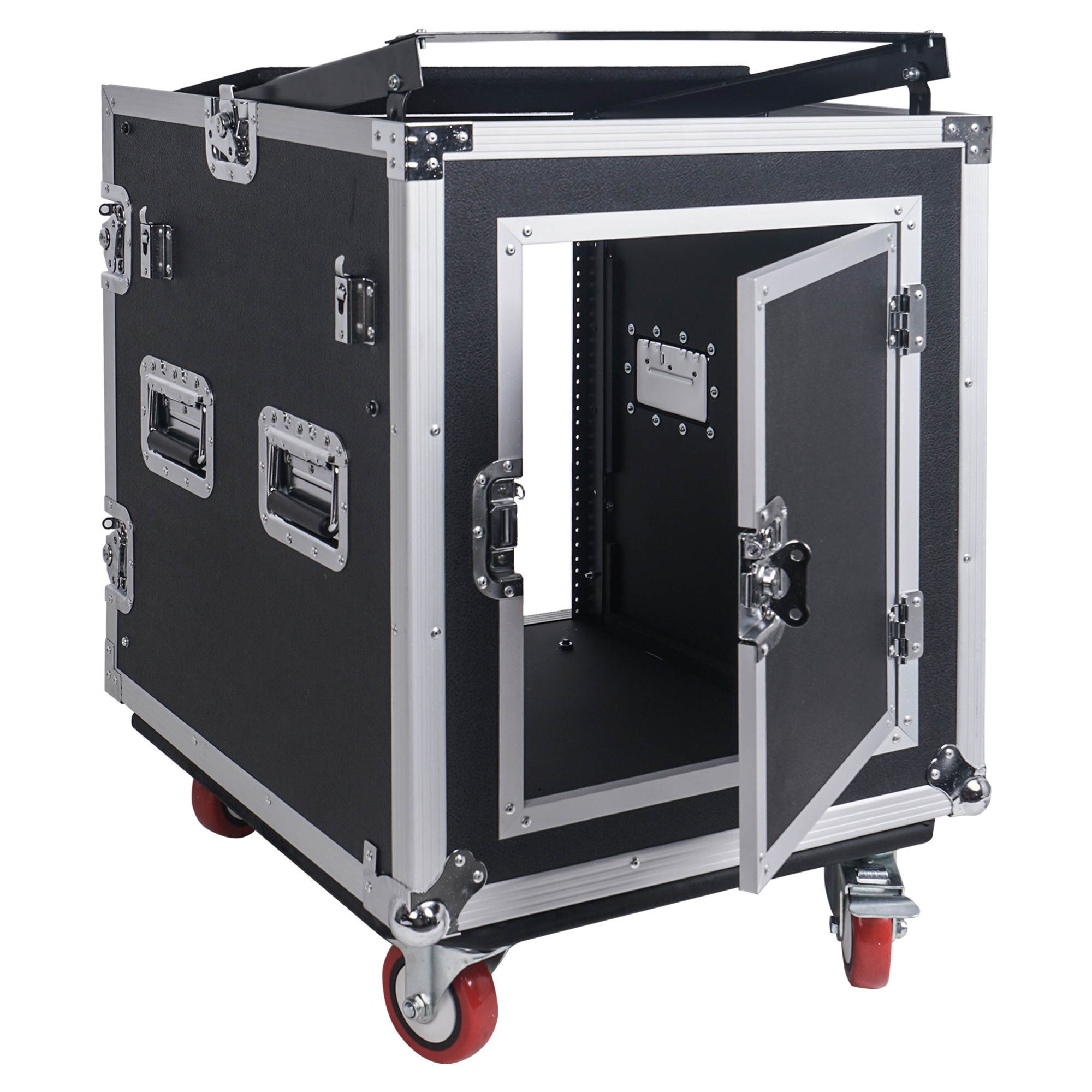Sound Town 12U PA DJ Pro Audio Rack/Road ATA Case with 11U Slant Mixer Top, Locking Drawer, Side Table, 20&rsquo;&rsquo; Rackable Depth and Casters (STMR-12TD2)