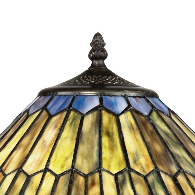 Robert Louis Tiffany Table Lamp Antique Bronze Tiffany Style Peacock Art Glass Shade for Living Room Family Bedroom Bedside Office