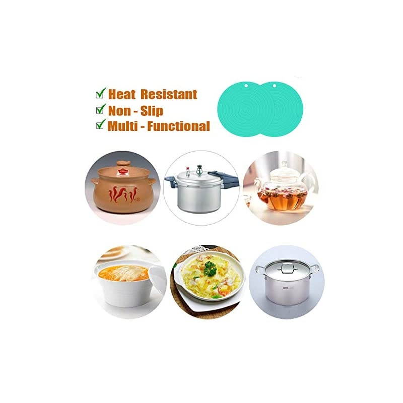 Pack Heat Resistant Silicone Pot Holder Trivet Mats,Heat Proof Hot Pads Flexible Jar Opener, Non Slip Trivet for Hot Dishes,9.5"Diameter Durable Pot Coaster Kitchen Mats (Round Teal)