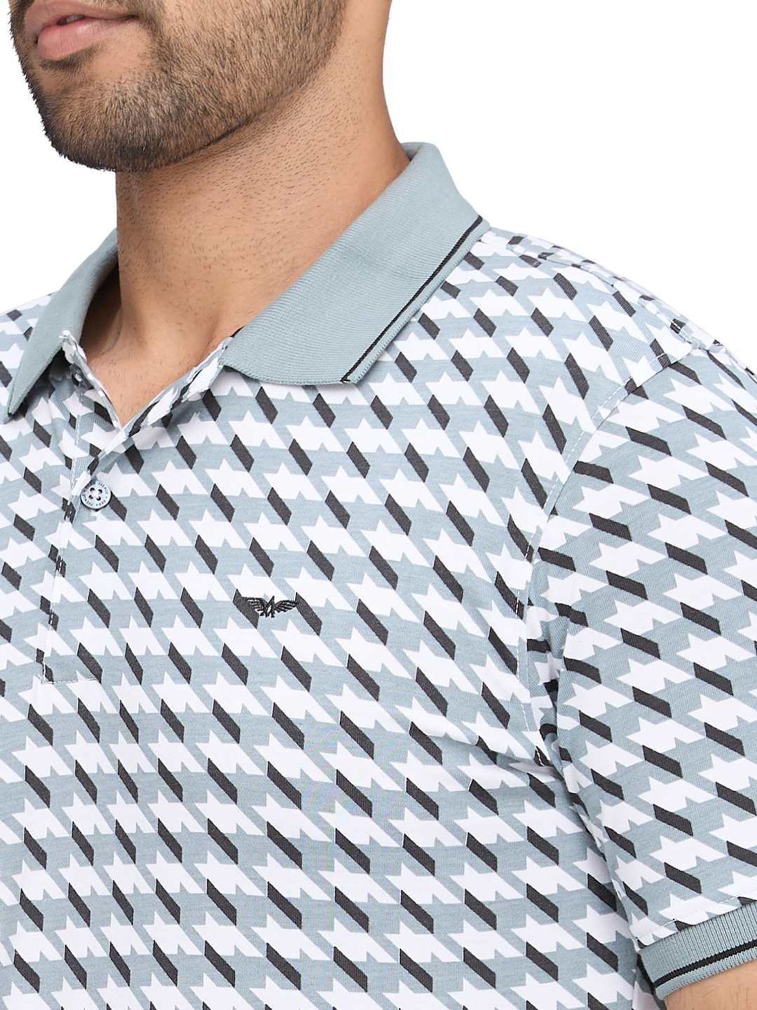 Park Avenue Grey Slim Fit Printed Polo T-Shirt