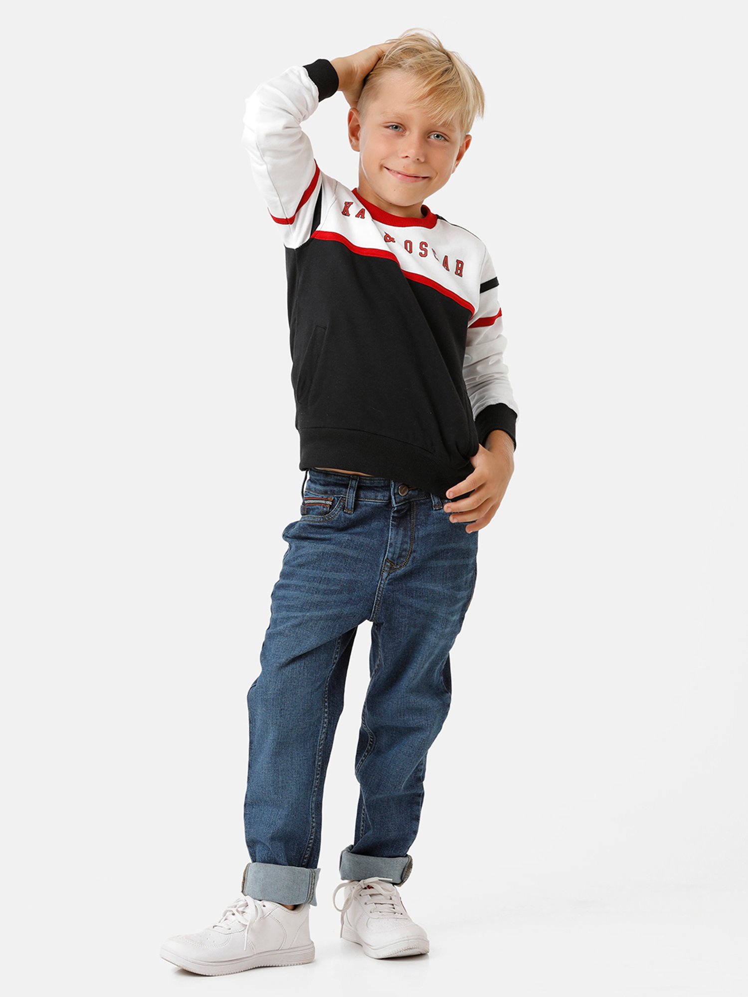 Kate & Oscar Kids Black & White Printed Full Sleeves Sweatshirt