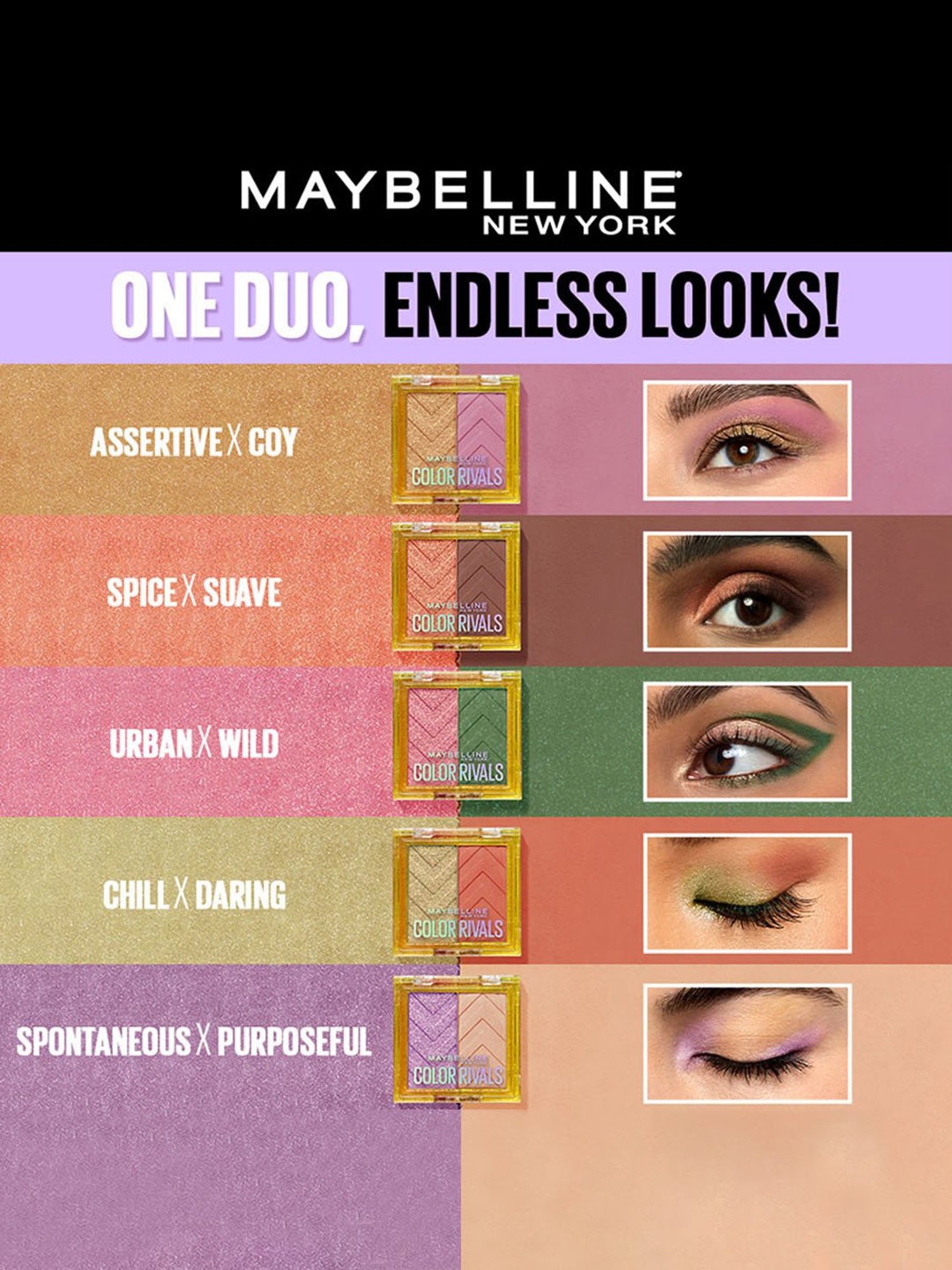 Maybelline New York Color Rivals Duo Eyeshadow Palette Spontaneous x Purposeful - 3 gm